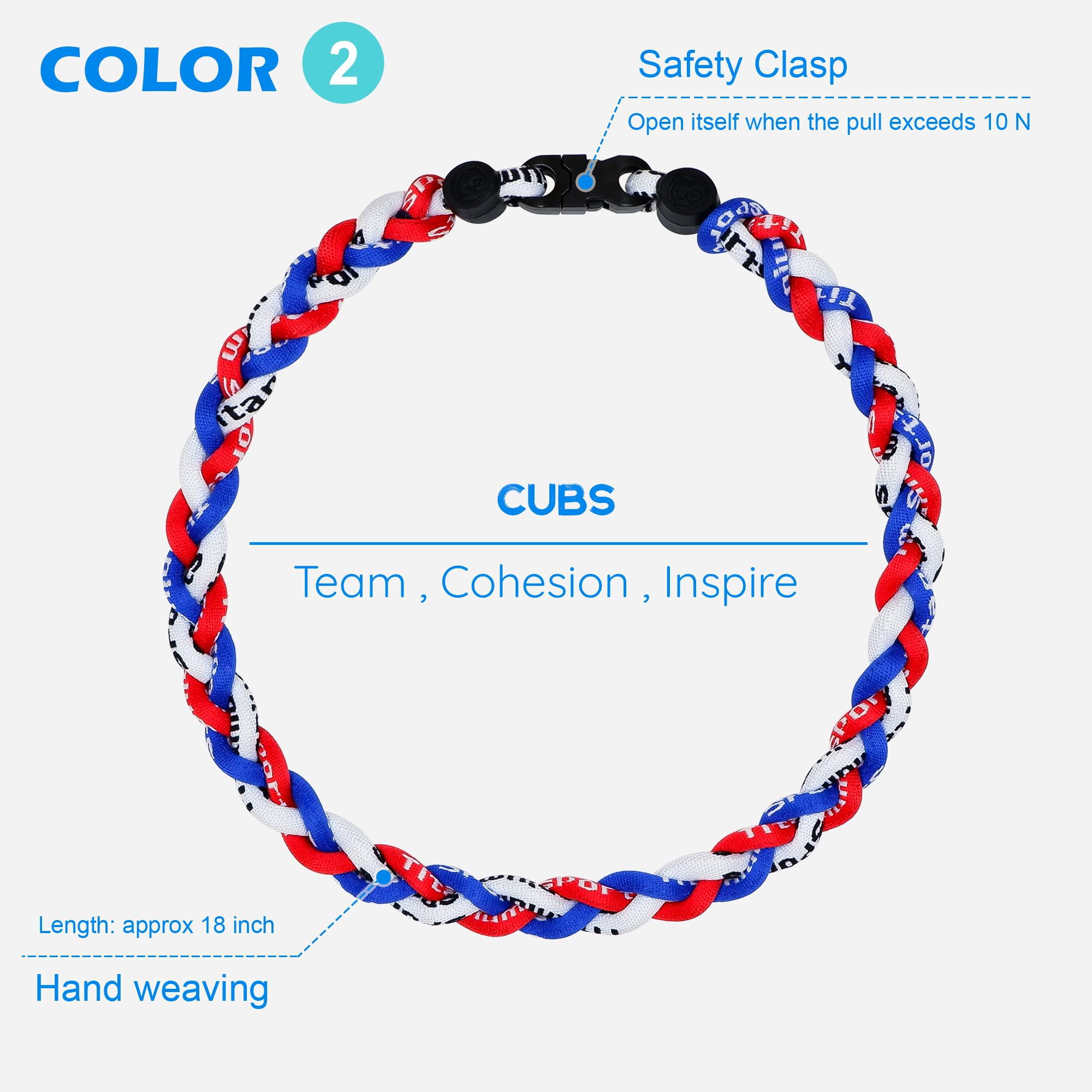 SUPBOMM 3 pcs Baseball Rope Necklaces, League Team Colors Braided Necklace, Baseball Team Gifts, Cubs