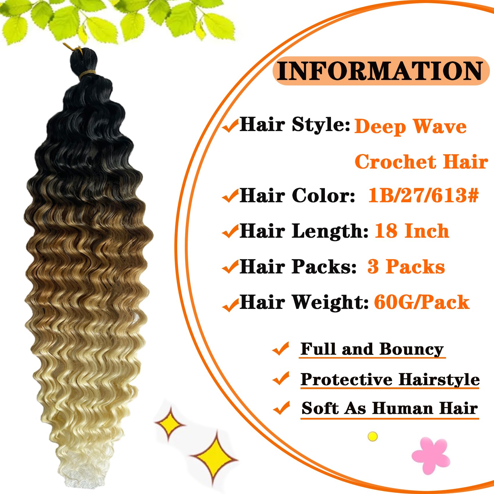 Paraglame Ombre Ocean Wave Crochet Hair 18 Inch Curly Braiding Hair Deep Wave Braiding Hair For Bohemian Knotless Braids Water W