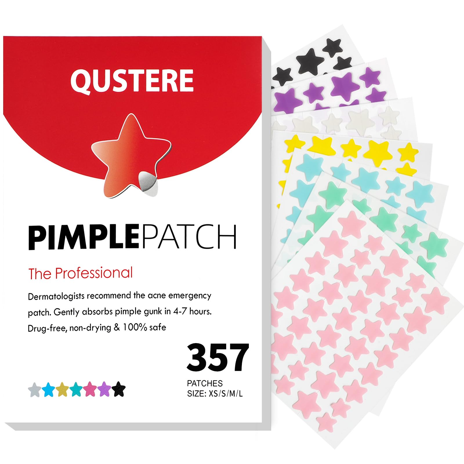 Pimple Patches for Face, Colorful Hydrocolloid Acne Patches, Cute Star Zit Covers for Face, Spot Stickers with Tea Tree, Salicyl