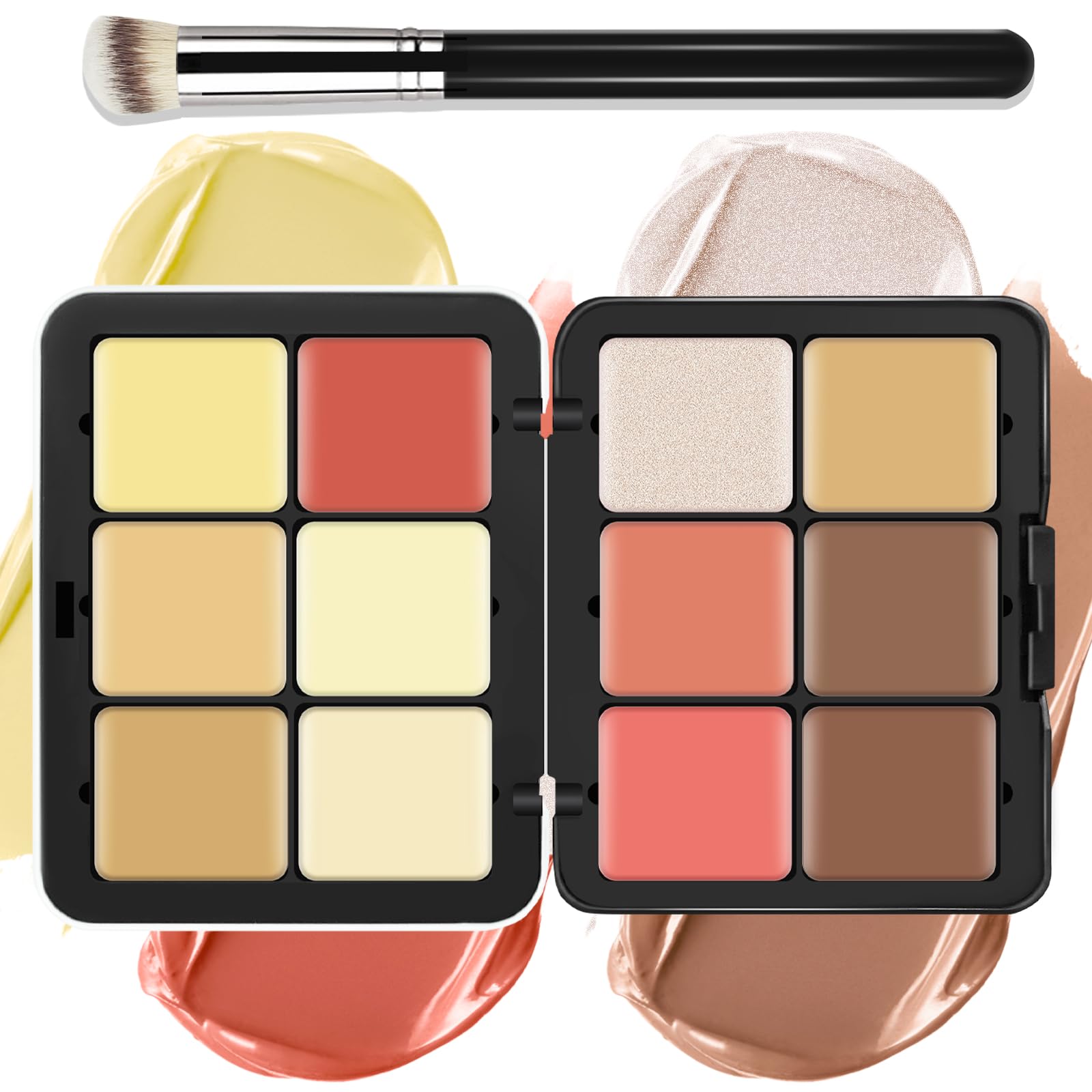 Lsxia 12 Colors Cream [Blush+Contour+Concealer+Highlighter] Makeup Palette For Cheeks - Multi-Functional Makeup Palette With Bru