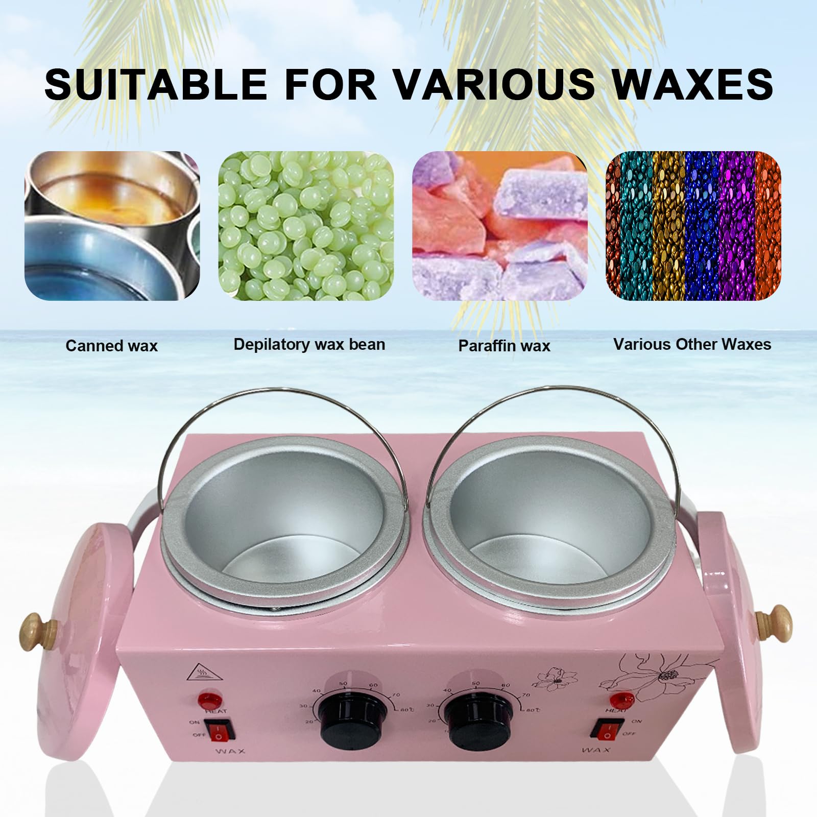 Double Pots Wax Warmer Professional Melted Wax Beads for Hair Removal,Fast Electric Wax Heater with Adjustable Temperature Set f