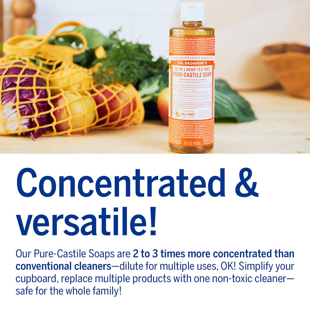 Dr. Bronner'S - Pure-Castile Liquid Soap (Tea Tree, 16 Ounce) - Made With Organic Oils, 18-In-1 Uses: Acne-Prone Skin, Dandruff,