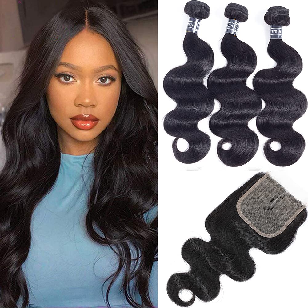 Amella Hair Brazilian Virgin Remy Body Wave Bundles with T Part Closur ...