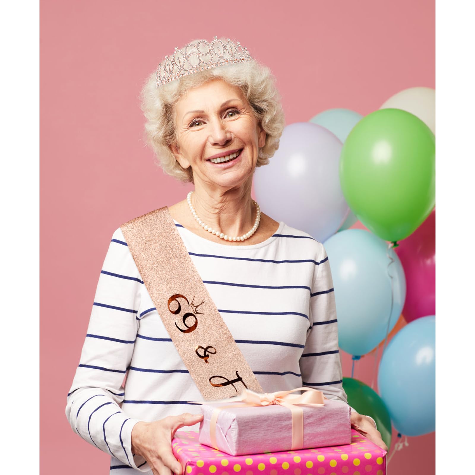 Cieher 69Th Birthday Crown + 69Th Birthday Sash + Pearl Pin Set, 69 & Fabulous Birthday Sash, 69 Birthday Tiara, 69Th Birthday D