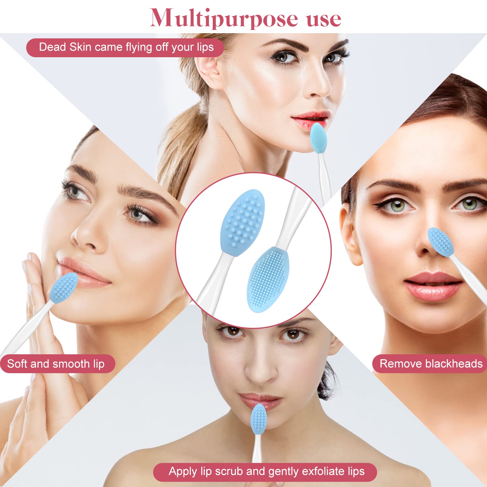 5 Pcs Lip Brush Tool Lip Scrub Brush Double-Sided Silicone Lip Exfoliator Brush Lip Scrubber Tool for Dark Lips