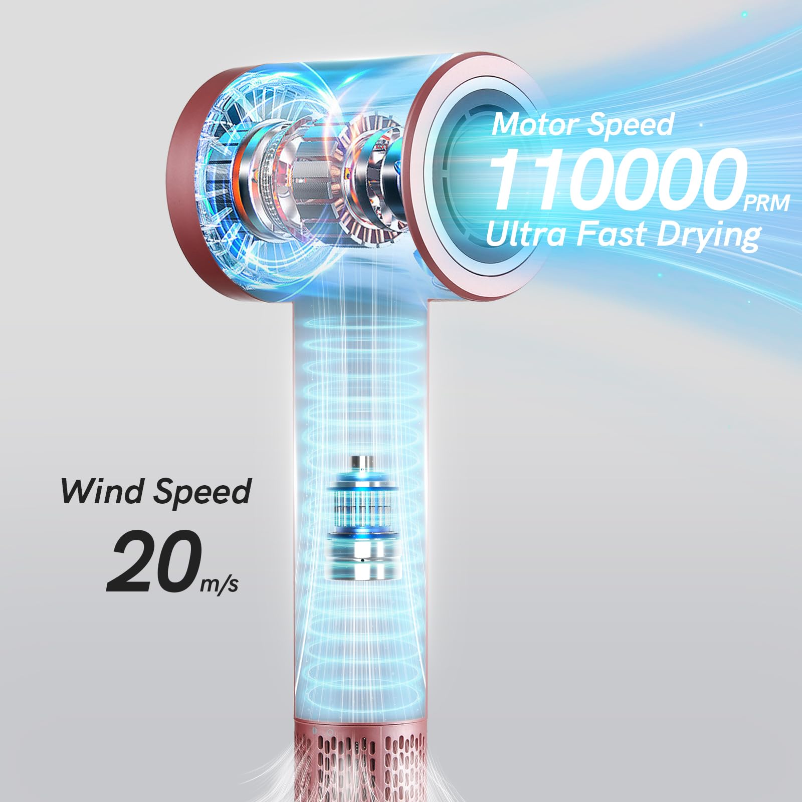 Cordless Ionic Hair Dryer With Digital Screen, 4 Mode Charging Blow Dryer With Magnetic Nozzle, Travel Hair Dryer For Women Kids