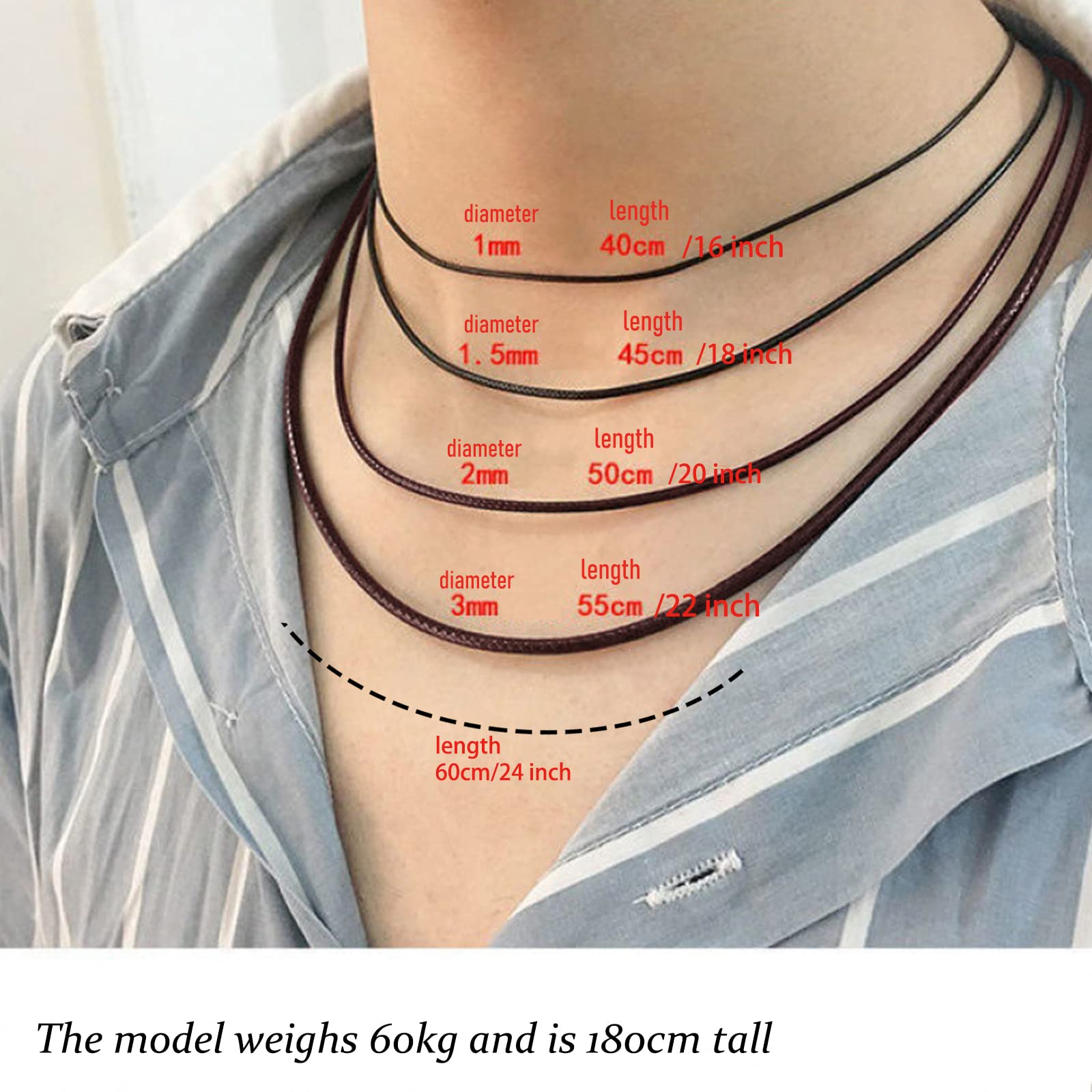 Otxas Leather Necklace Cord, 18inch-24inch Waterproof Rope Necklace for Men Women, 316L Stainless Steel Clasp, 2/3mm Width Leath