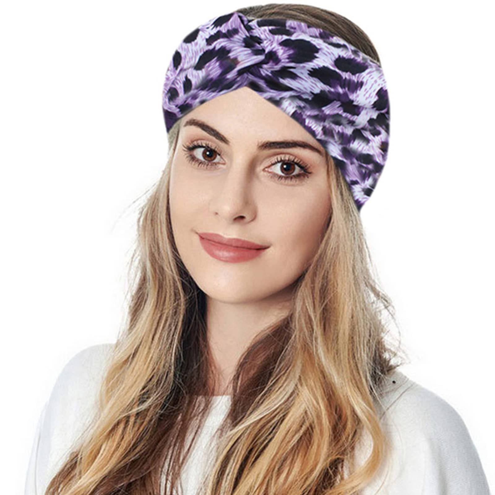EWUHRY 6 Pcs Women Knotted Cheetah Headband Cross Hairband Sports Yoga Hair Ties Leopard Print Turban Headwear Headwrap Workout