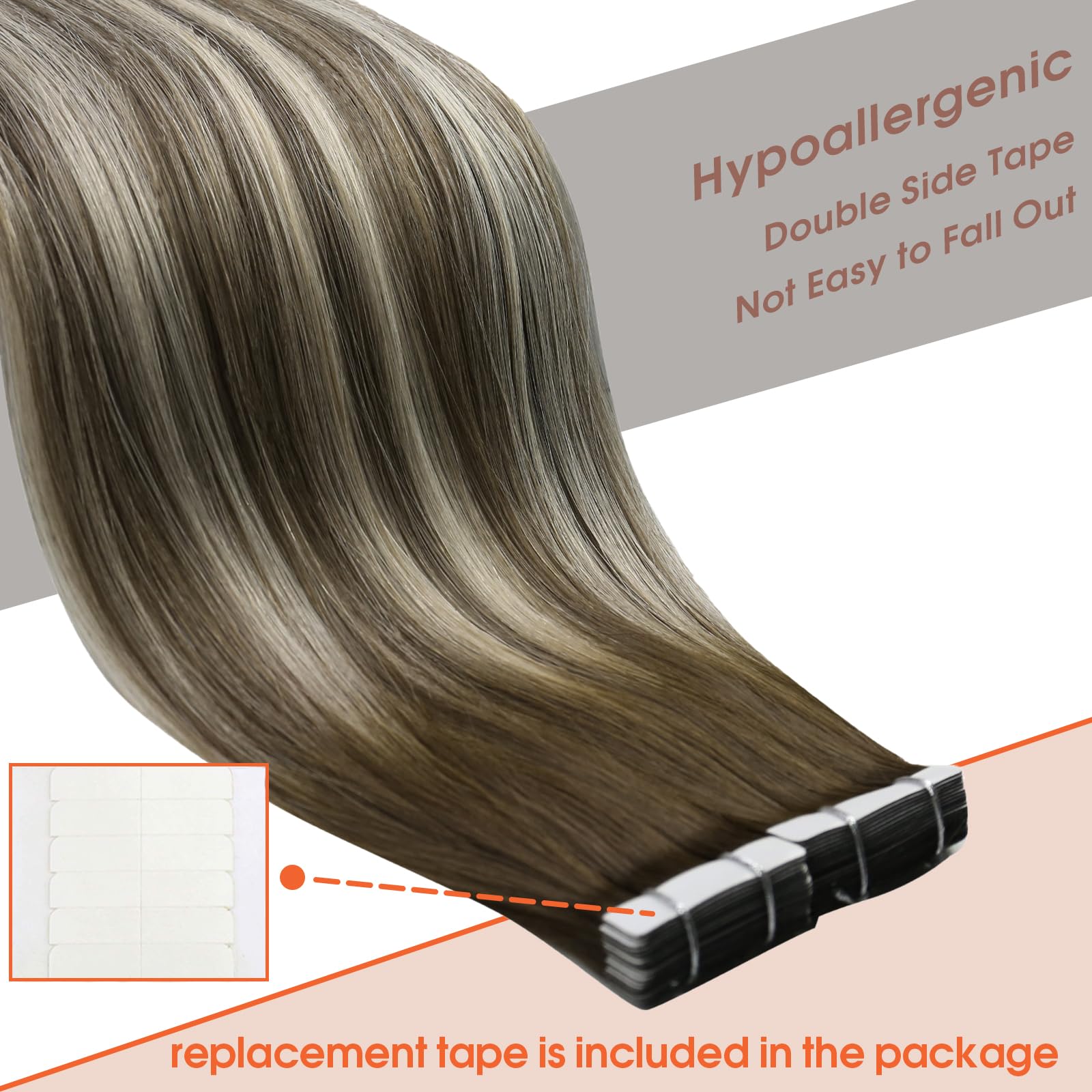 Sunny Tape In Hair Extensions Human Hair Brown Balayage Tape Ins Extensions Darker Brown Fading To Ash Brown Mix Light Blonde Ba