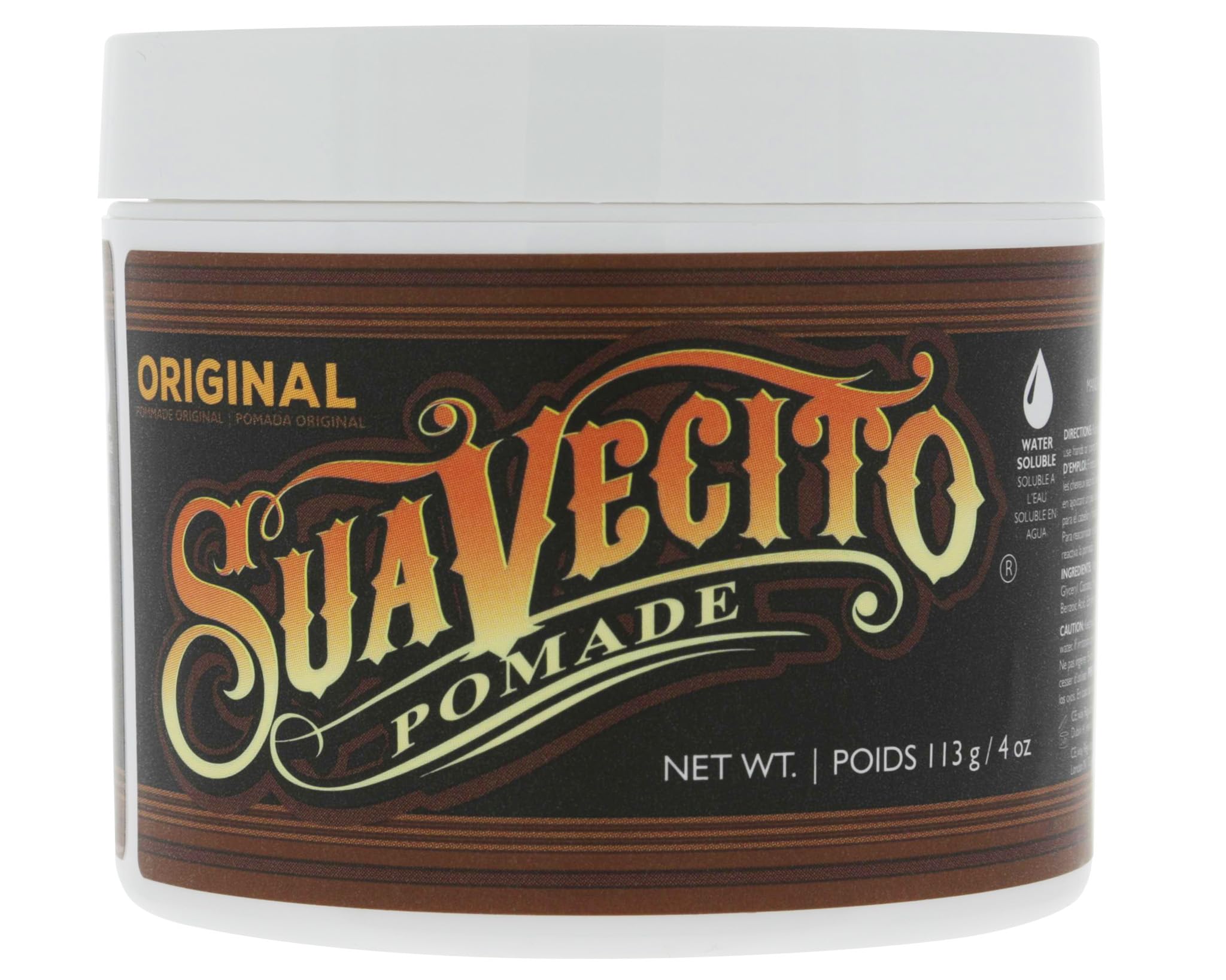 Suavecito Pomade Original For Men 4 Oz, 1 Pack - Medium Shine Water Based Wax Like Flake Free Hair Gel - Easy To Wash Out - All