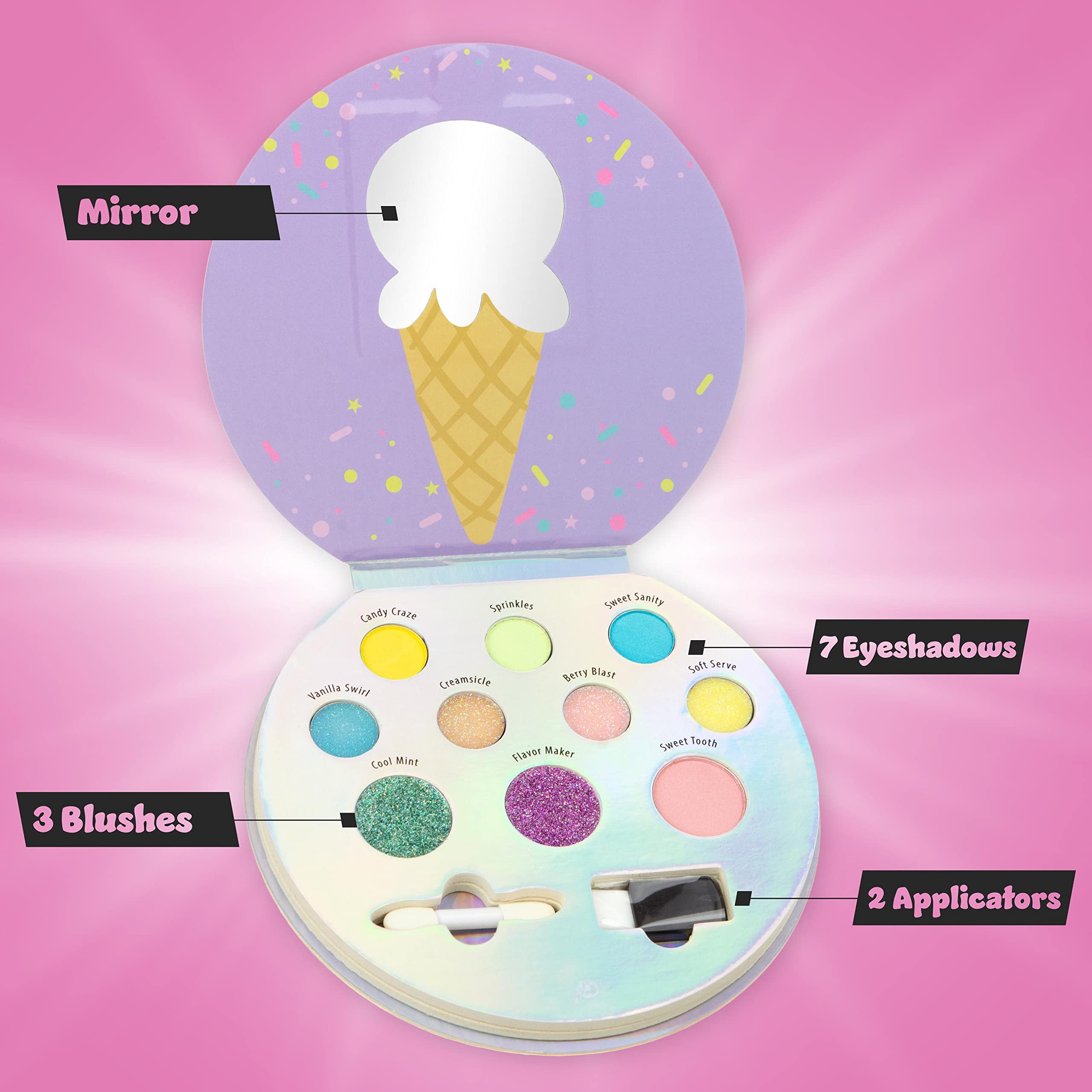 Expressions Cool Glisten & Glitter Makeup Palette 10 Color Eyeshadow Palette & Blush Makeup Novelty Beauty Set, Fold Out Compact