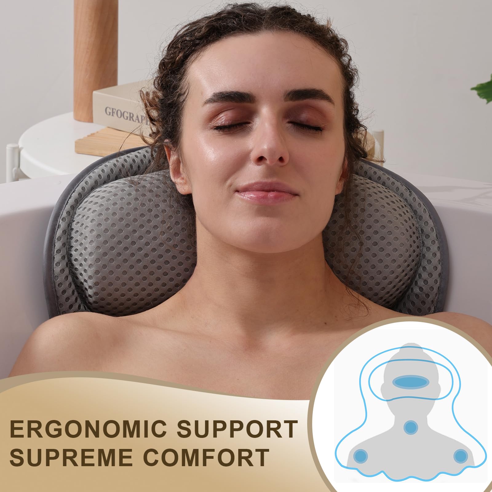 Bath Pillow Luxury Bathtub Pillow, Extra Soft & Comfortable Bath Pillow For Tub Head Neck And Back Support, With 4D Air Mesh Cus