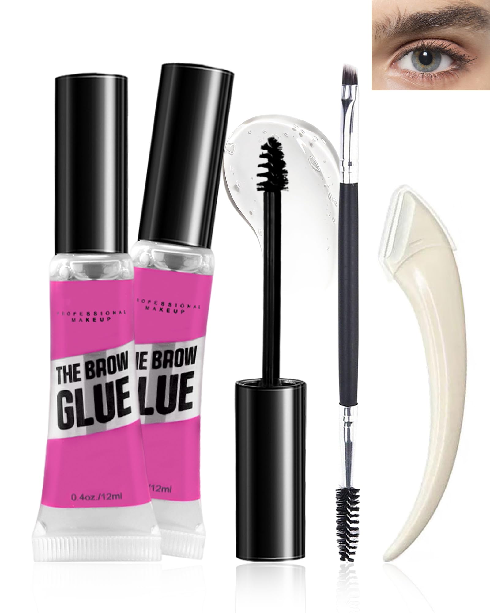Waterproof Brow Gel Clear-2PCS Strong Hold Eyebrow Gel,Eyebrow Mascara Long-Lasting Quick-Drying Transfer-Proof Brow Setting Gel