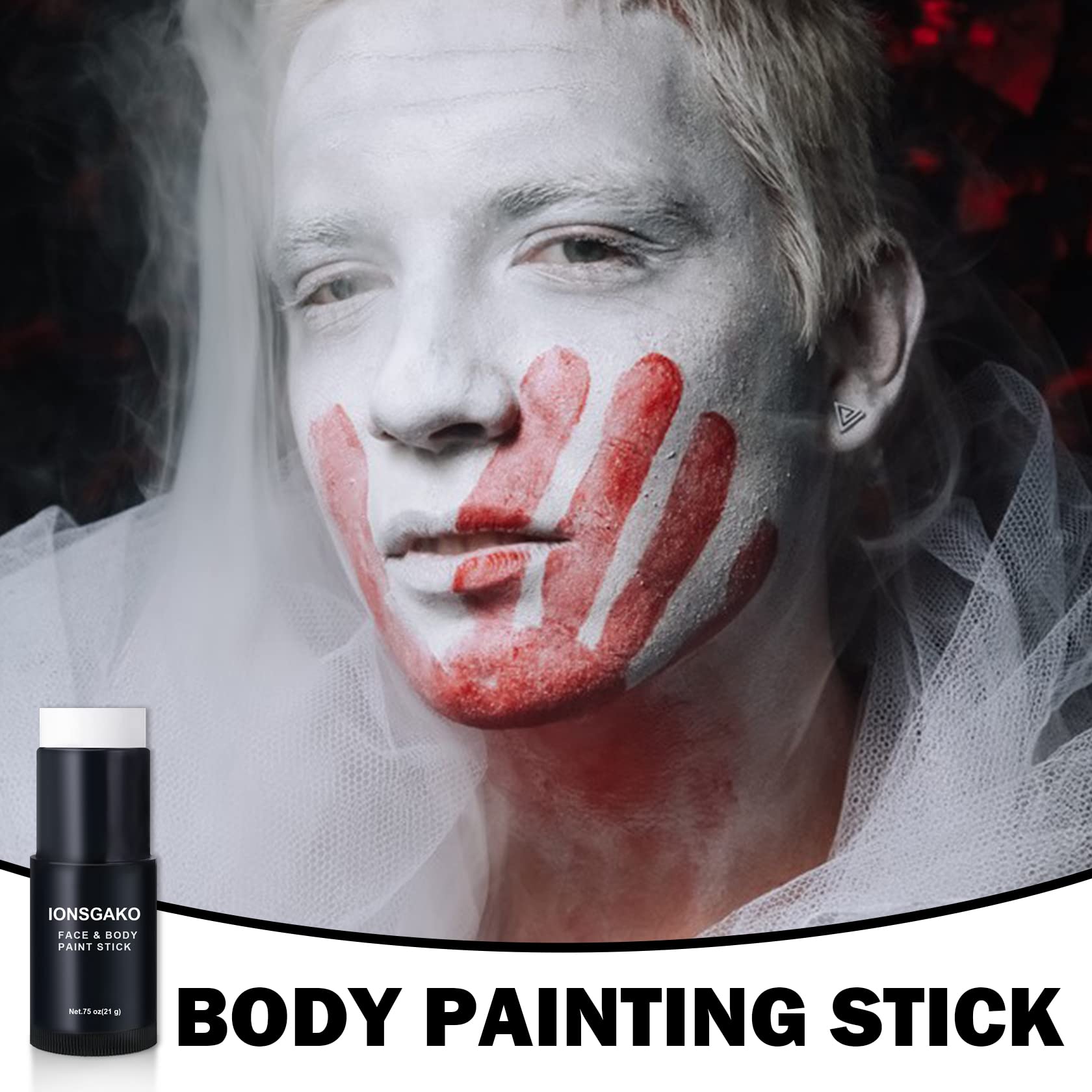 White Face Paint Stick, Clown White Eye Black Stick White Face Makeup Body Paint Foundation Makeup Halloween Zombie SFX Clown Va