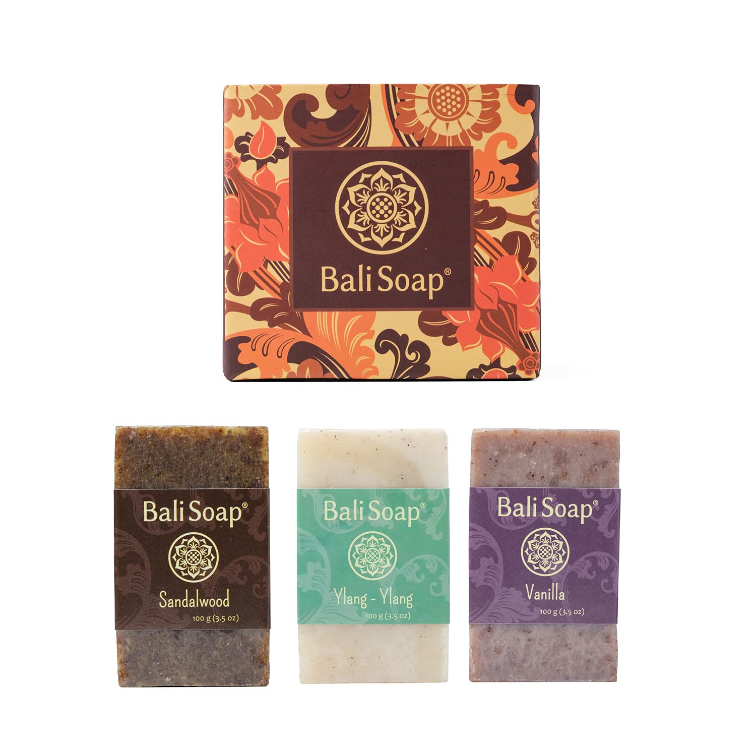 Bali Soap - Natural Soap Bar Gift Set, 3 pc Variety Pack, Sandalwood - Ylang-Ylang - Vanilla, Face or Body Soap, Best for All Sk