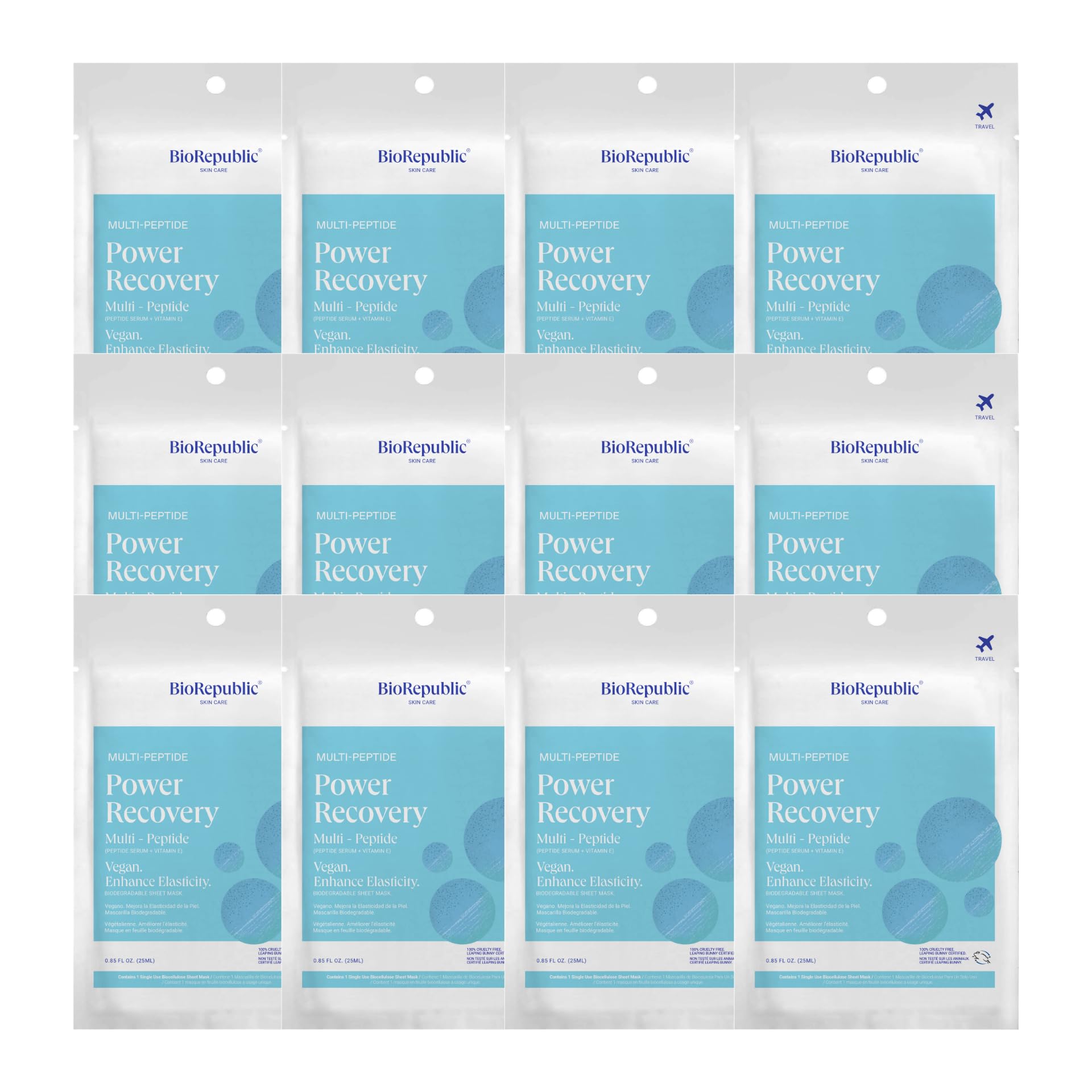 BioRepublic MultiPeptide Power Recovery Face Masks  AntiAging Biocellulose Sheet Mask with Peptides & Hyaluronic Acid for Wri