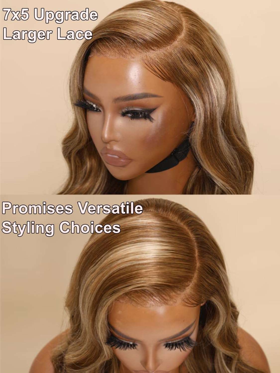 Unice Bye Bye Knots Glueless Wig Body Wave 7X5 Invisible Knots Lace Front Wigs Human Hair Honey Blonde Highlight Pre Everything