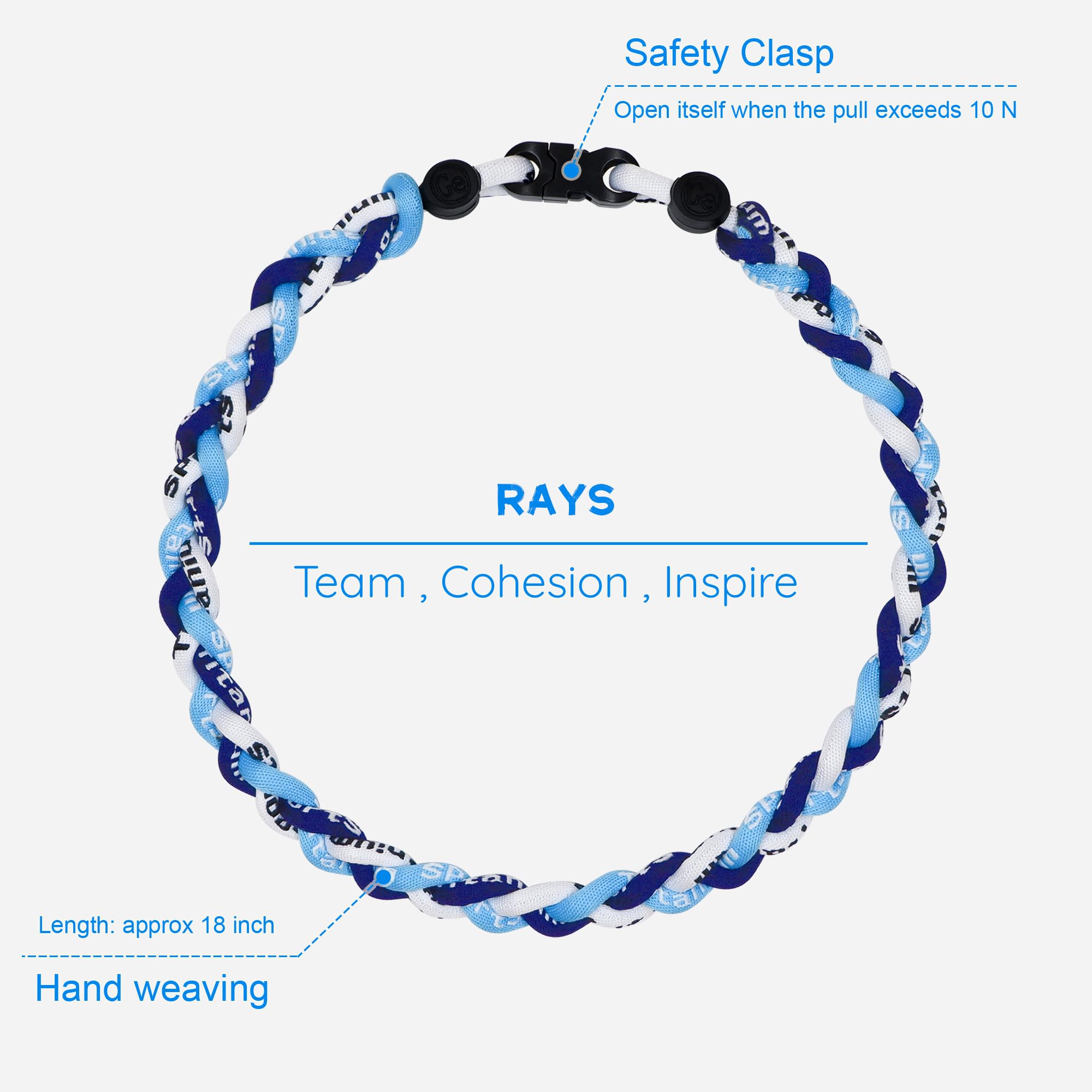 SUPBOMM Baseball Rope Necklaces, League Team Colors Braided Necklace, Baseball Team Gifts, Rays