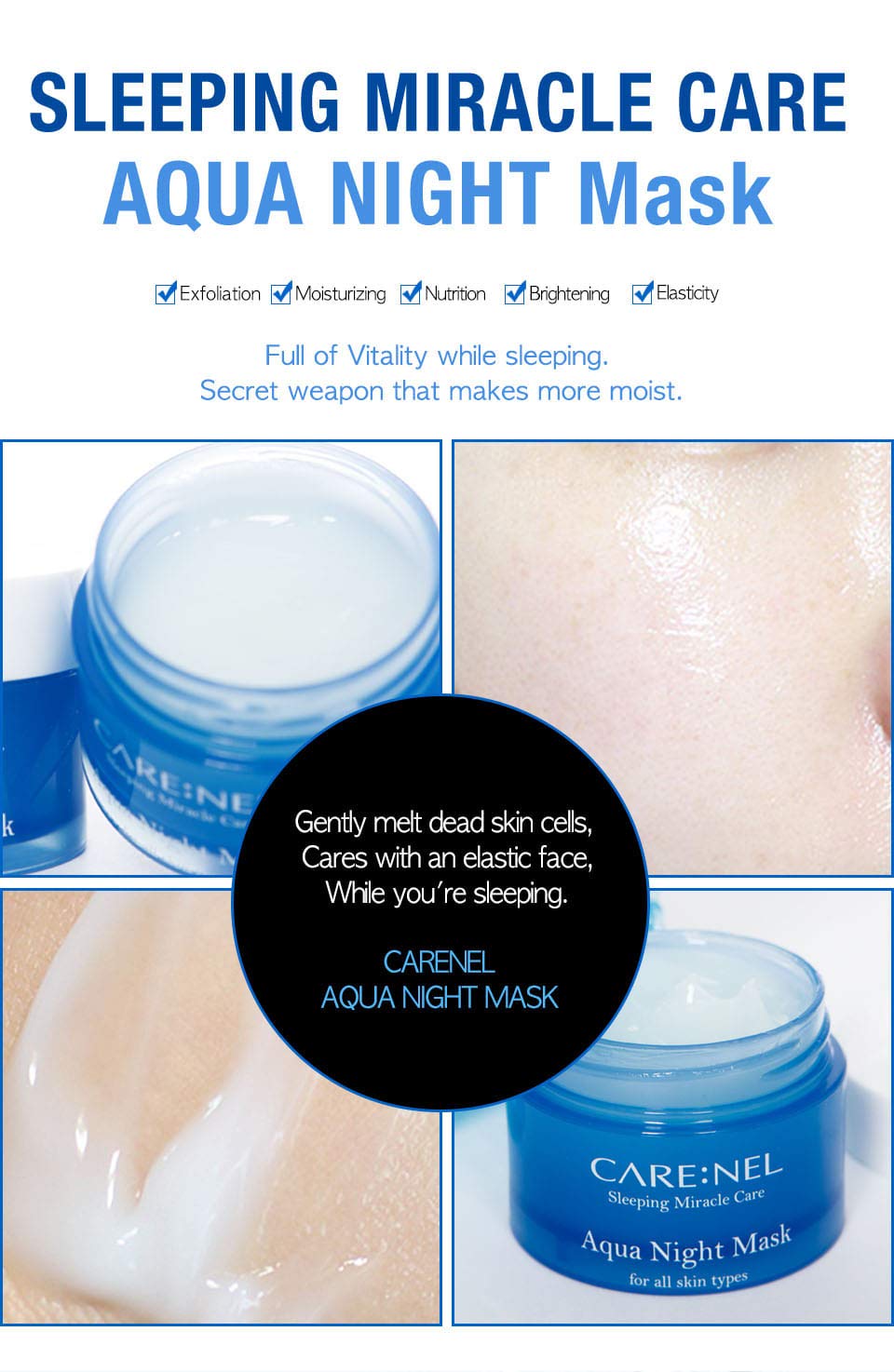 Korean Beauty Aqua Night Mask - Facial Self Skin Care Products Water Sleeping Masks 15Ml/0.5 Fl.Oz (3 Set) Gifts For Women - Acn