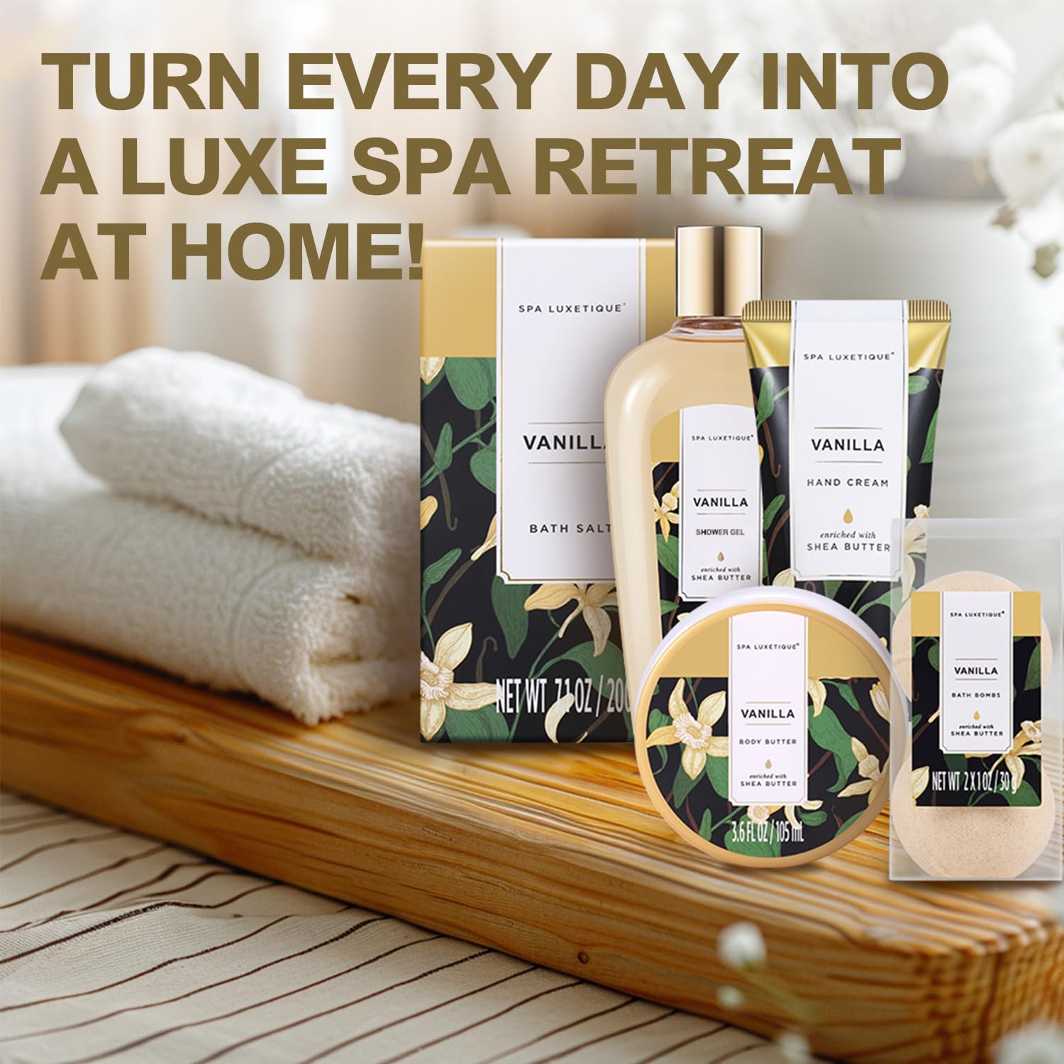 Spa Luxetique Spa Gift Baskets For Women - Vanilla Bath Set For Women With Bubble Bath, Body Lotion Gift Set, Vanilla Spa Gifts