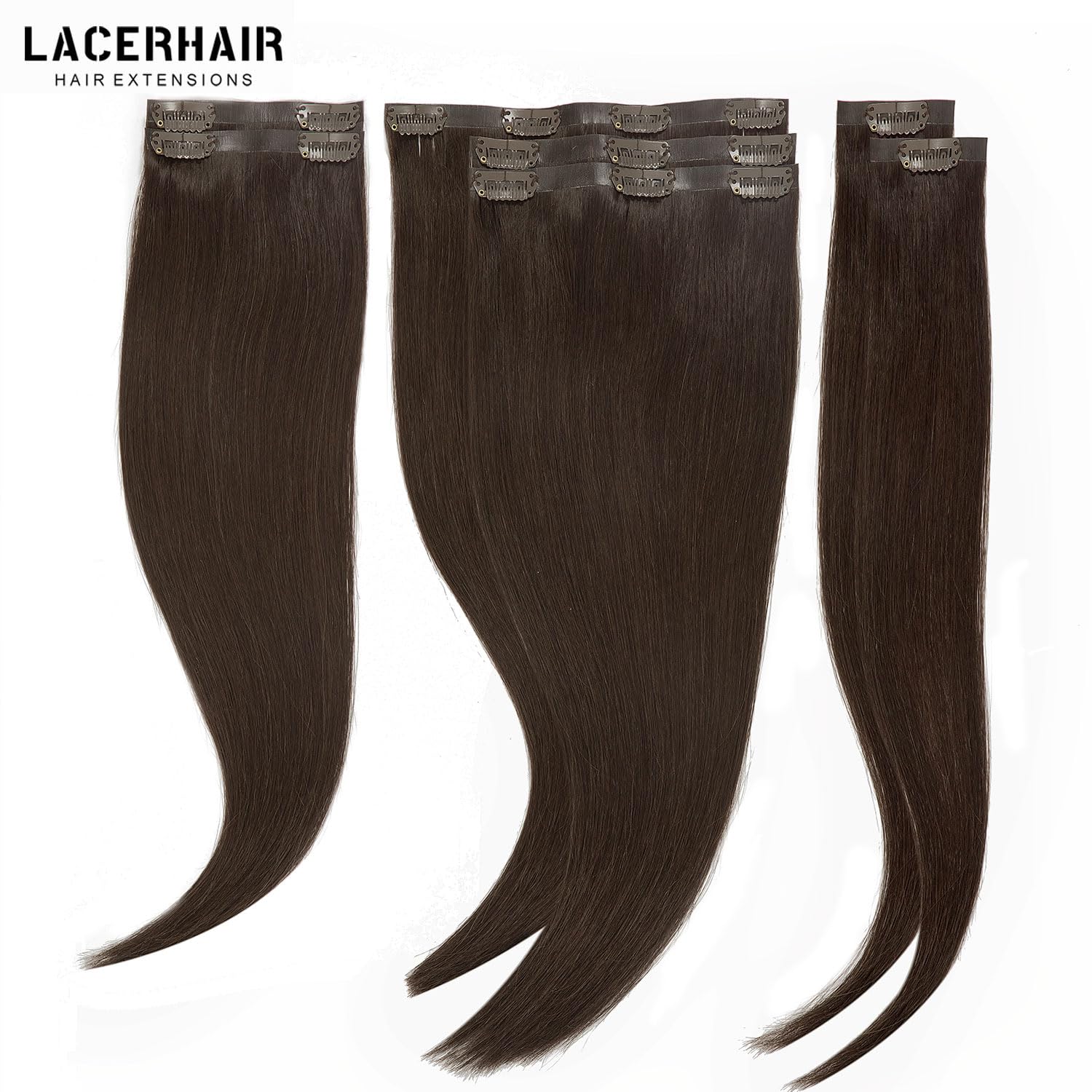 Lacer Hair Clip In Hair Extensions Real Human Hair Big Secure Clip In Hair Extensions Human Hair 18 Inch Seamless Pu Weft 7Pcs 1