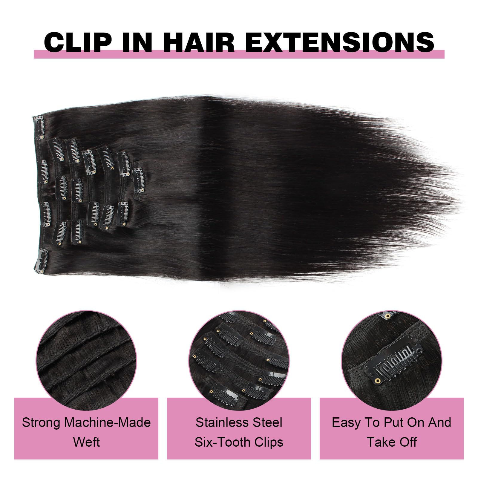 ABH AmazingBeauty Hair Silky Straight Clip in Hair Extensions for Black Women Brazilian Human Hair Extensions Double Lace Weft R