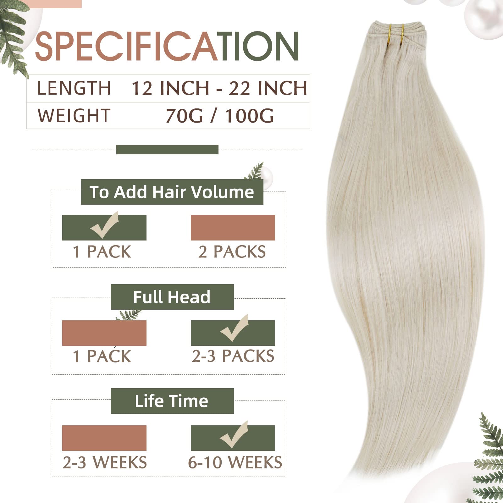 RUNATURE Blonde Hair Weft Extensions Long Weft Hair Extensions Human Hair Full Ends Straight Sew in Weft Human Hair Extensions S