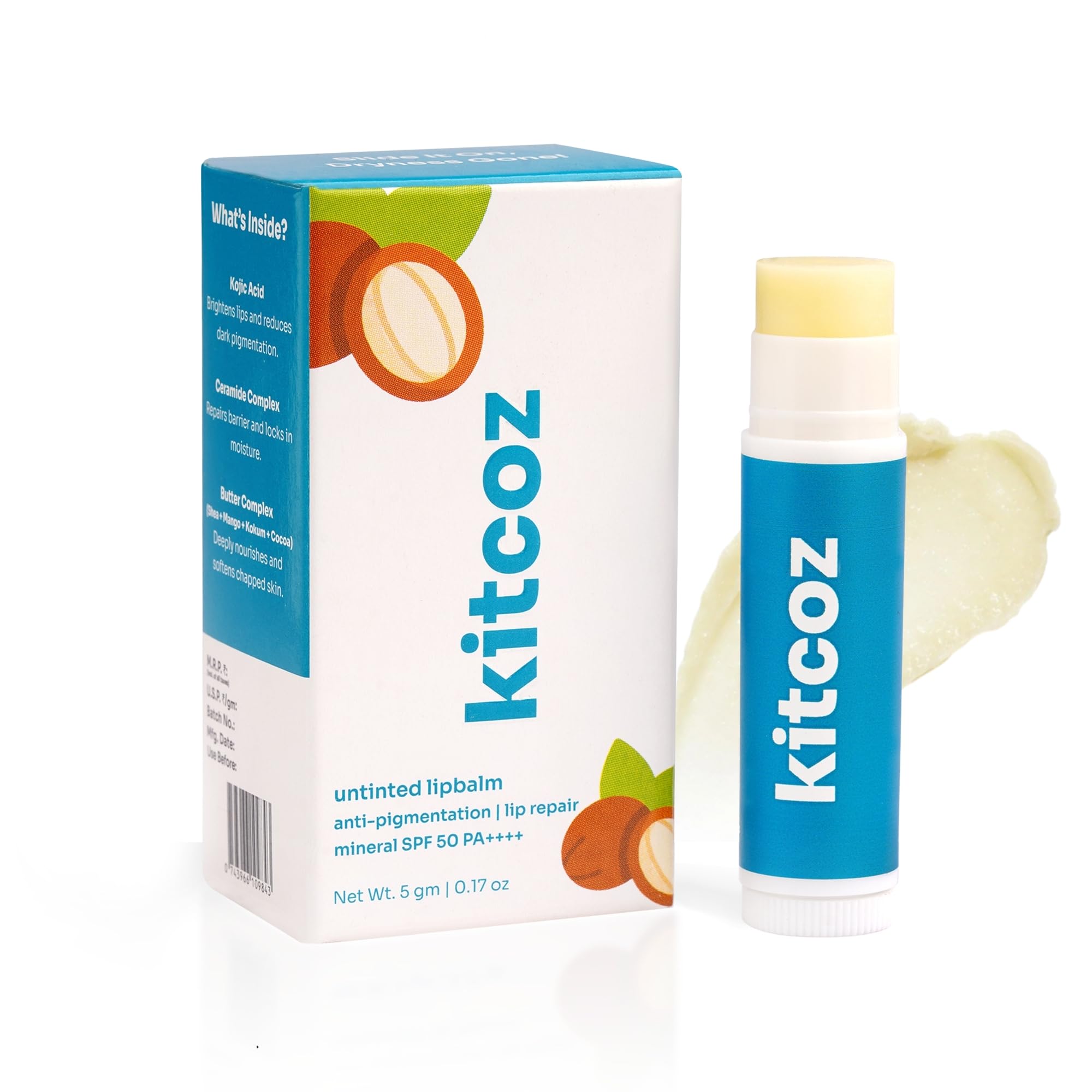 Kitcoz Ceramide Lip Balm With Kojic Acid & Spf 50 Pa++++ For Dark, Pigmented & Dry Lips  5G, Unisex (Natural  Untinted)