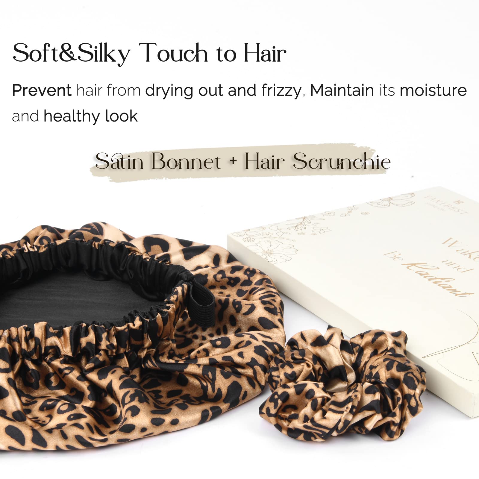 YANIBEST Adjustable Satin Bonnet Double Layer Hair Bonnet for Sleeping Bonnets for Women Hats Curly Natural Hair, Bold Cheetah