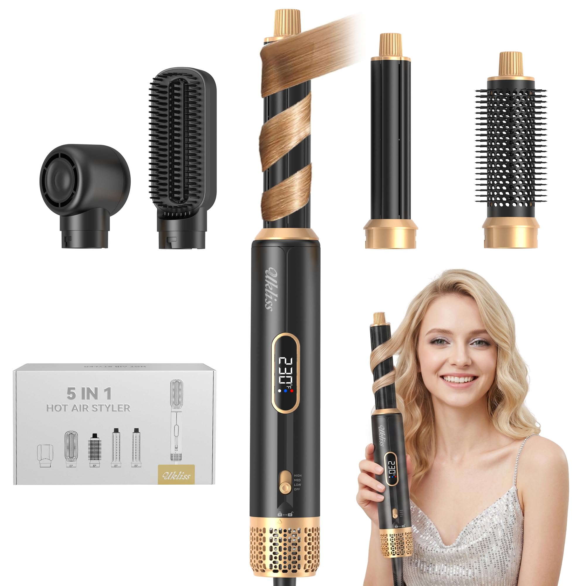UKLISS 5in1 Hot Air Brush & Hair Dryer Air Styler with AutoWrap Curlers