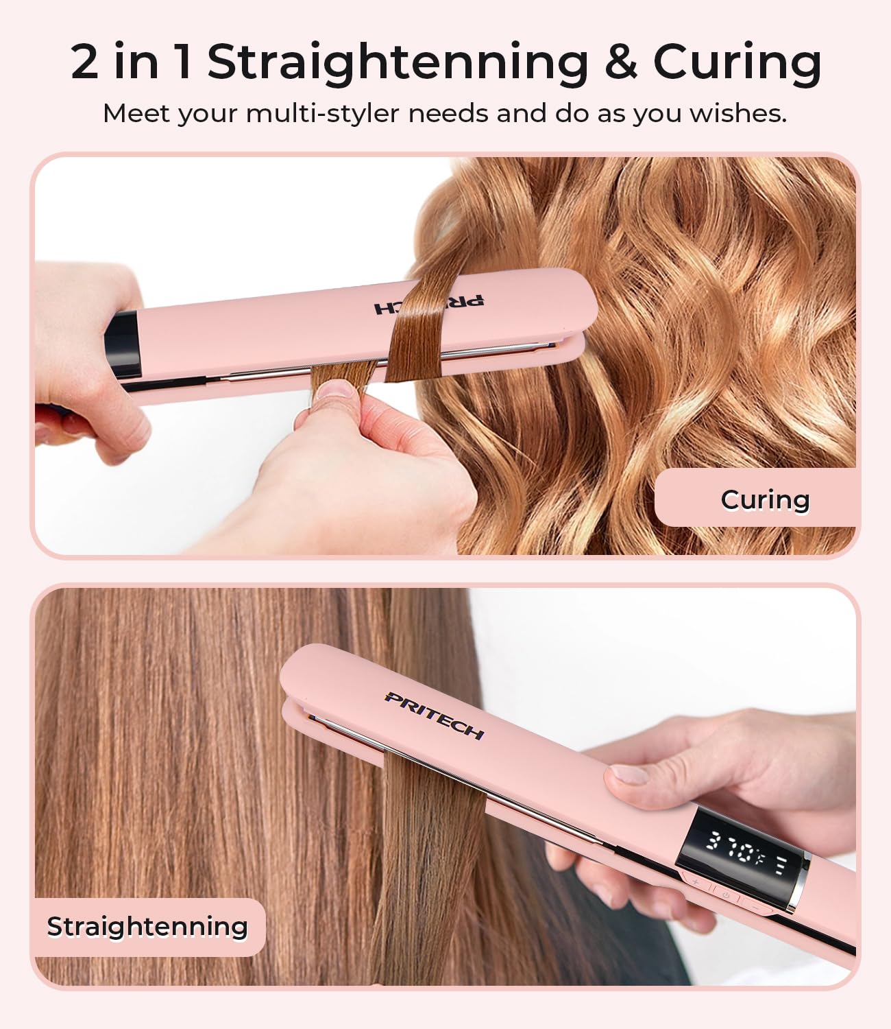 PRITECH Flat Iron Hair Straightener, Titanium Flat Iron with Adjustable Temp(290F-450F), 1 inch Plate for All Hairstyles Anti-Sc