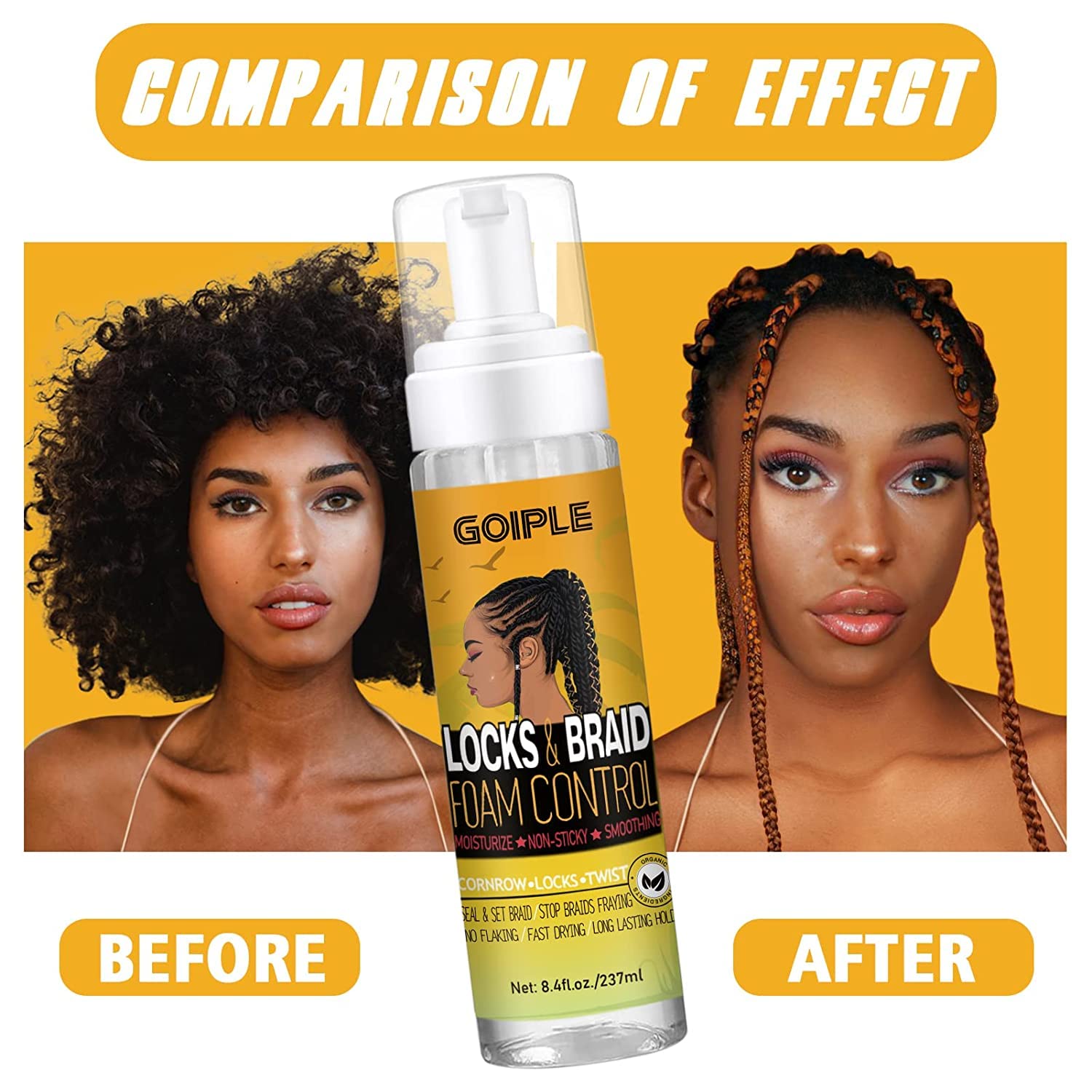 Braid Foam Control Mousse Braiding Mousse For Braids Twist, Locs, No Flake Extra Hold High Shine Style And Moisturizes, Hair Mou