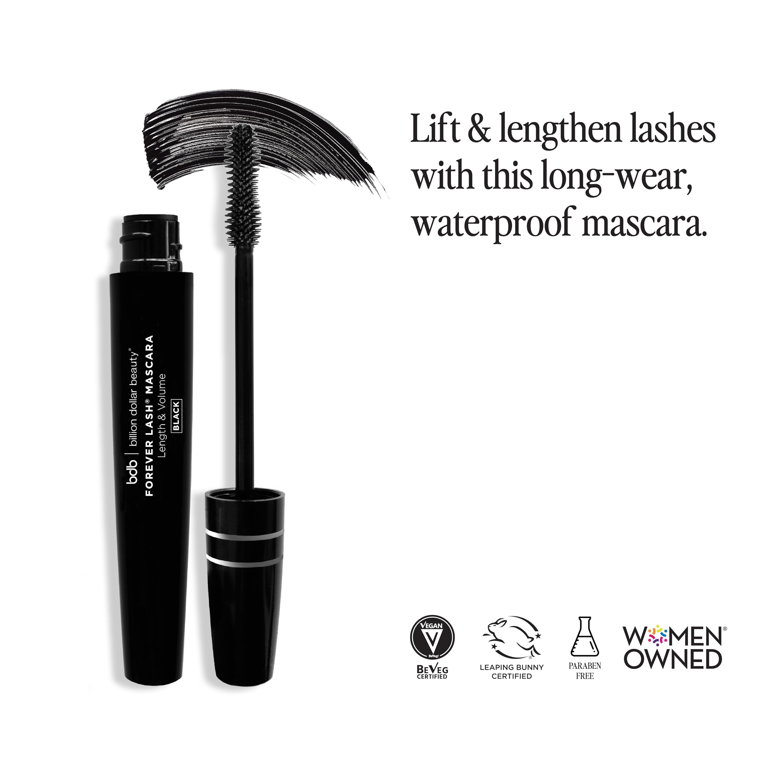 Billion Dollar Brows Forever Lash Mascara, Length & Volume In Seconds, Waterproof Formula, Unique Silicone Wand, Professional Qu