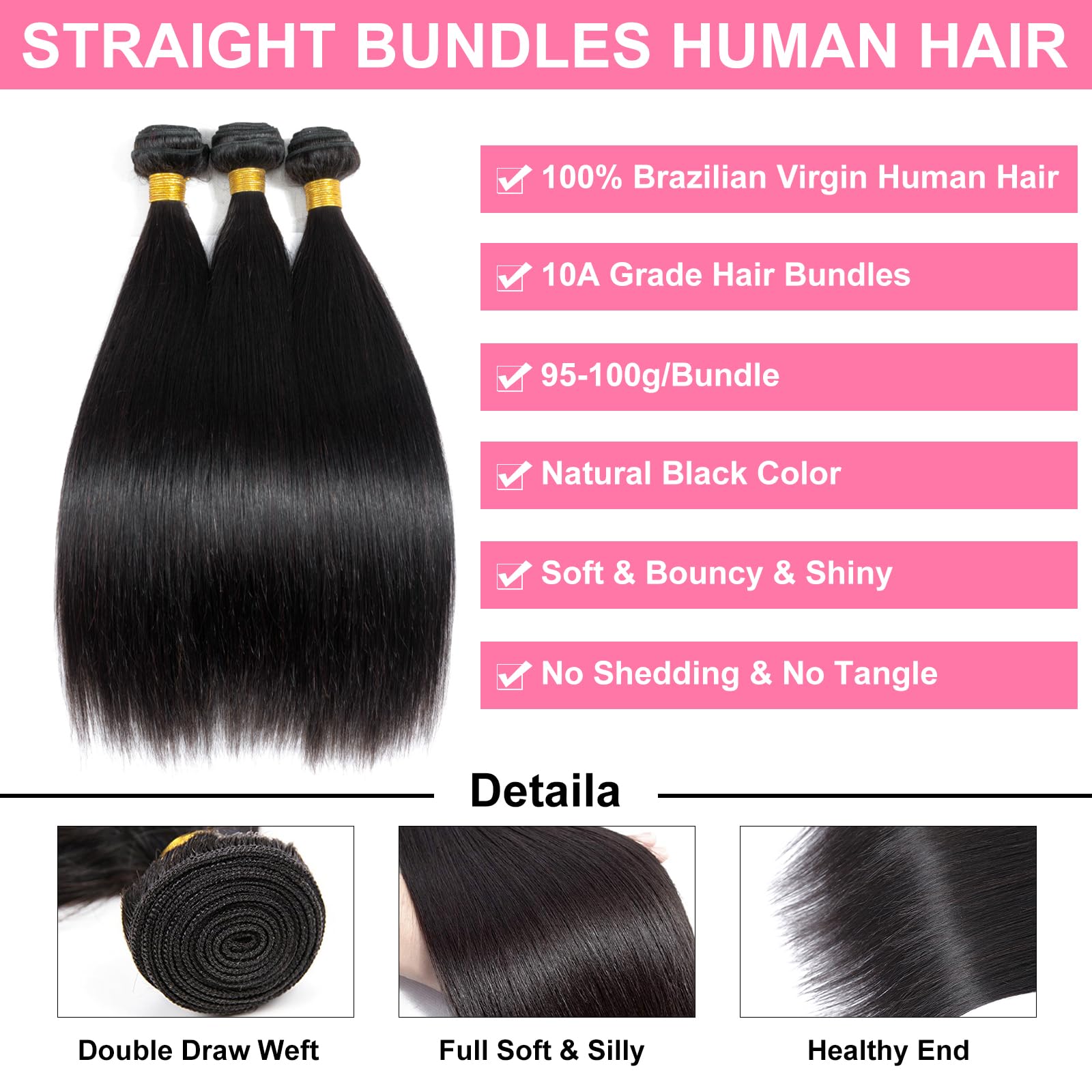 Fashion Vila Straight Bundles Human Hair Brazilian Virgin Human Hair 3 Bundles 22 24 26 Inch 100% Unprocessed Straight Human Hai