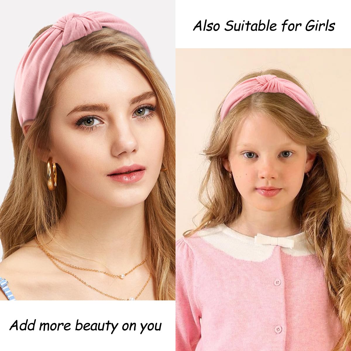 Tobatoba Pink 6Pcs Knotted Headband For Women Girls, Cotton Hair Accessories, Hair Styling, Securing Hair, Fashion Cute Headband