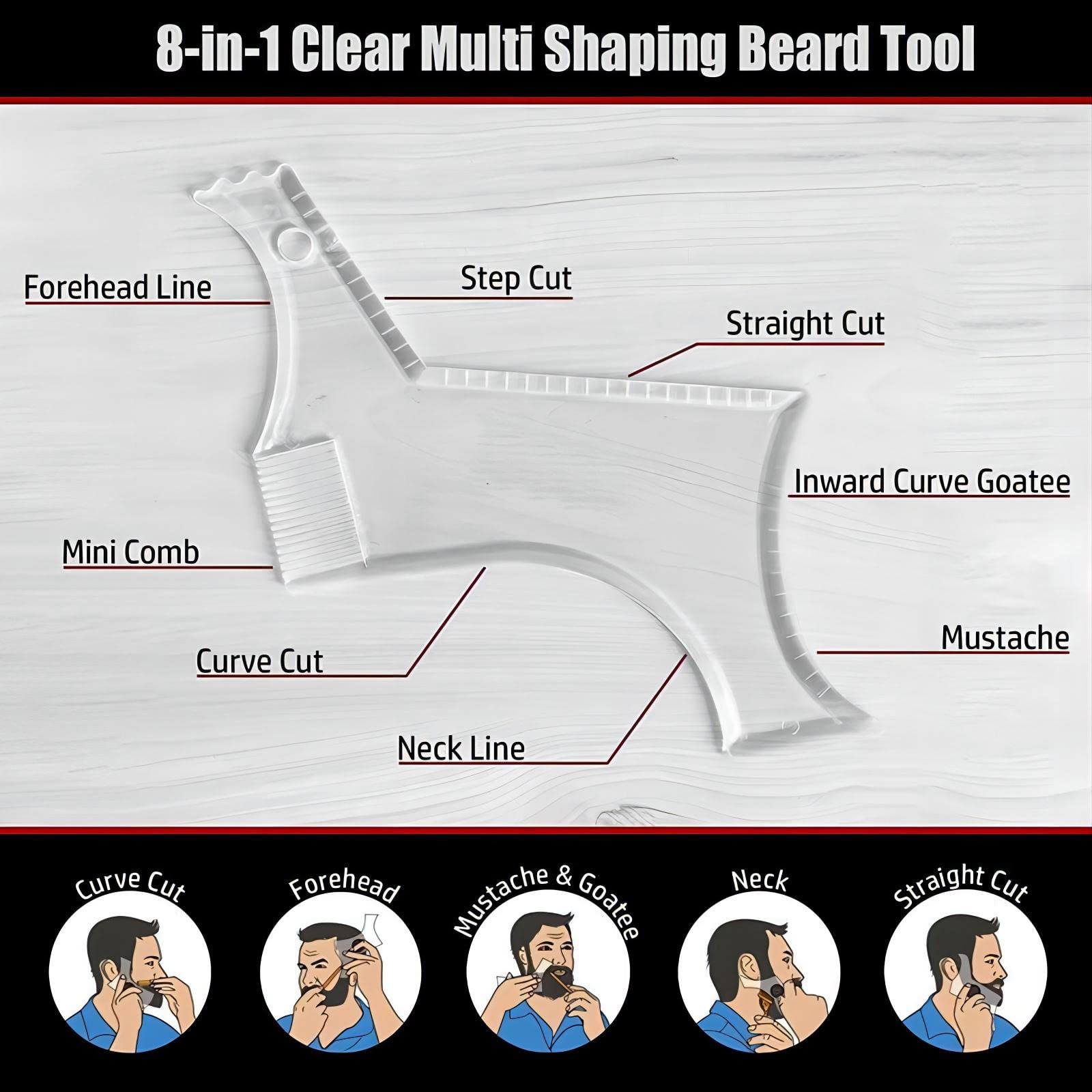 Men's Beard Shaping Tool With Inbuilt Comb Transparent Template Styling Comb Templates for Goatee Mustache Sideburns, Jaw Cheek/
