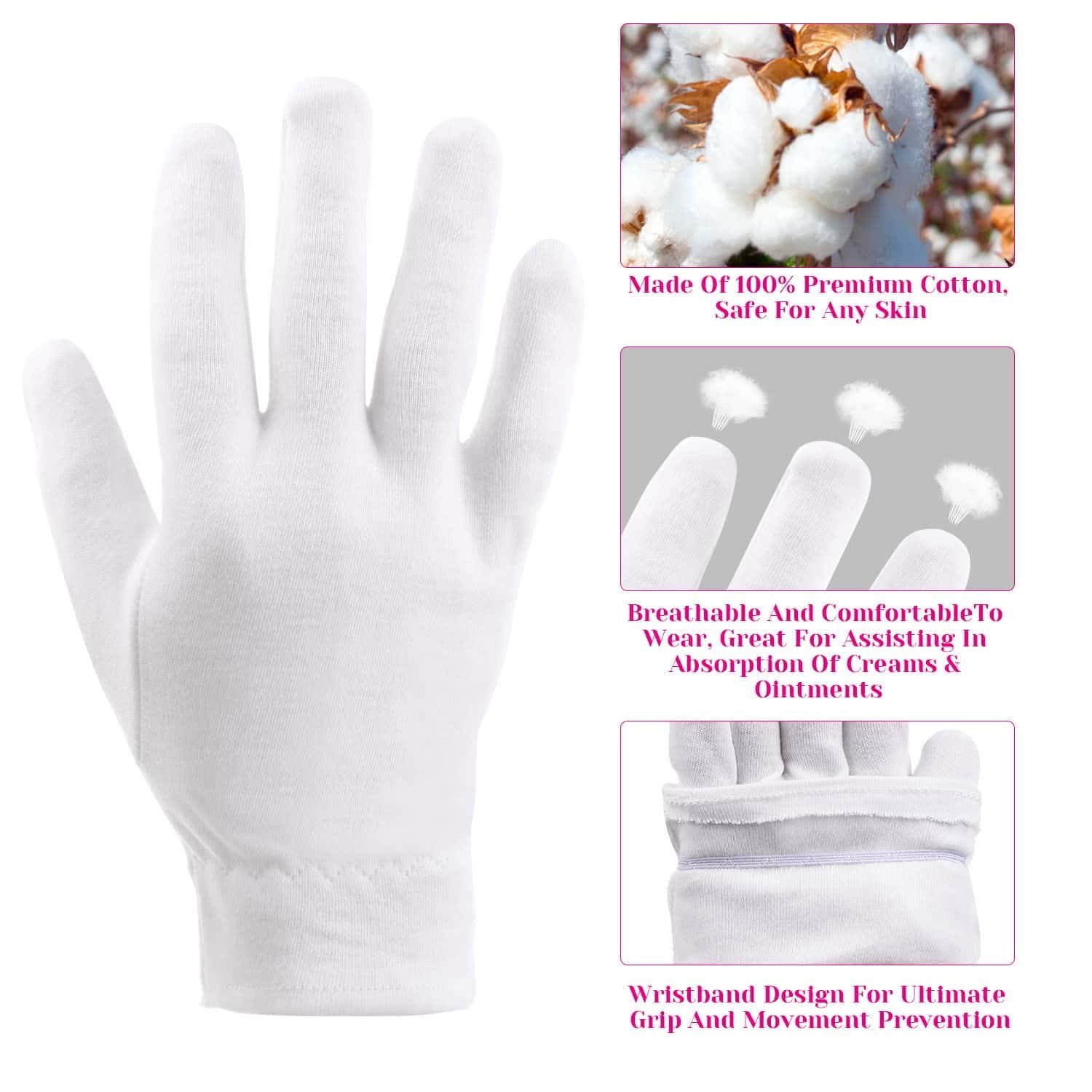 100 Percent Cotton Gloves for Dry Hands Eczema, Selizo 10 Pairs White Cotton Gloves for Women Dry Hands Moisturizing Cosmetic Se