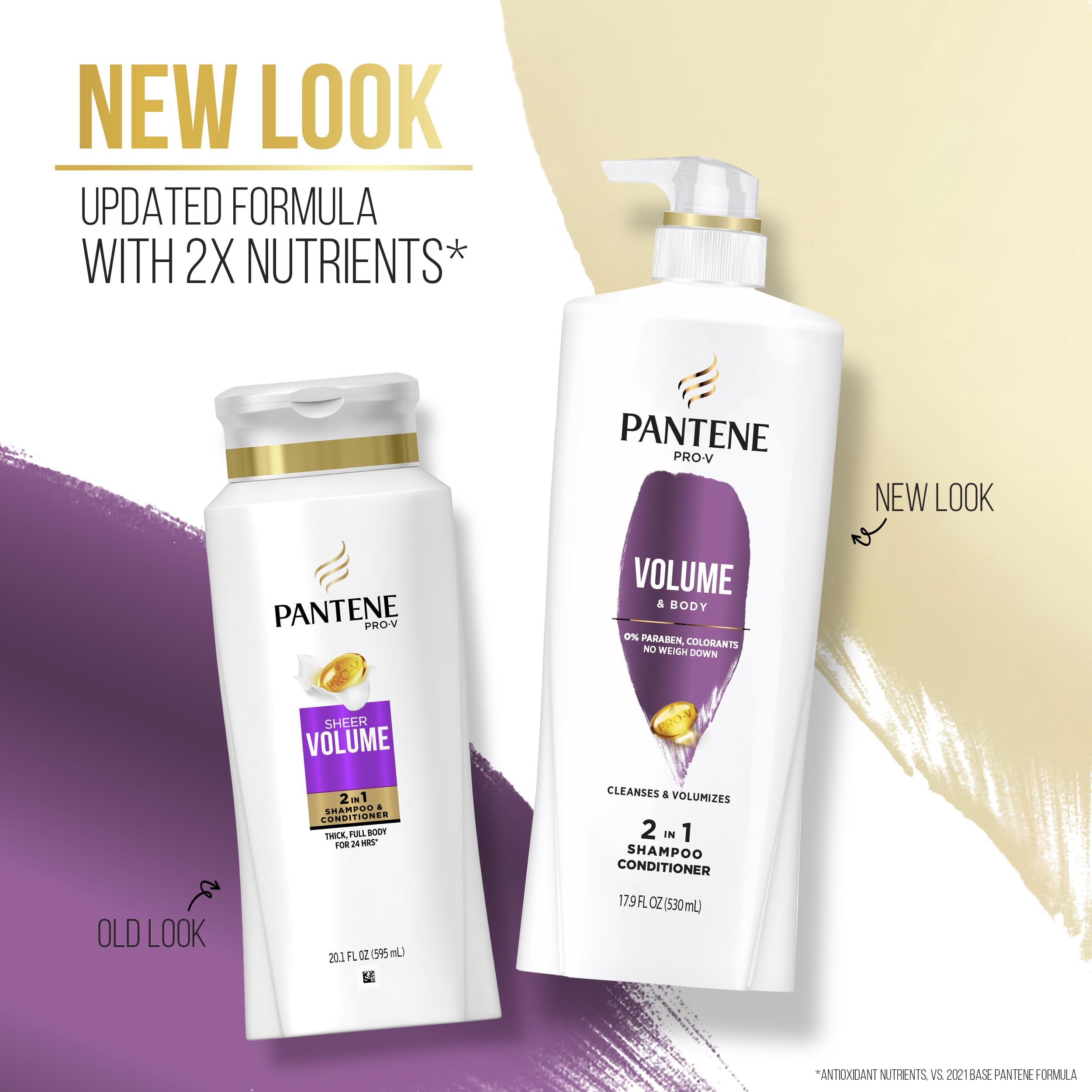 Pantene Pro-V Volume & Body 2 In 1 Shampoo & Conditioner,17.9 Fl Oz Pump Bottle (Pack Of 3)