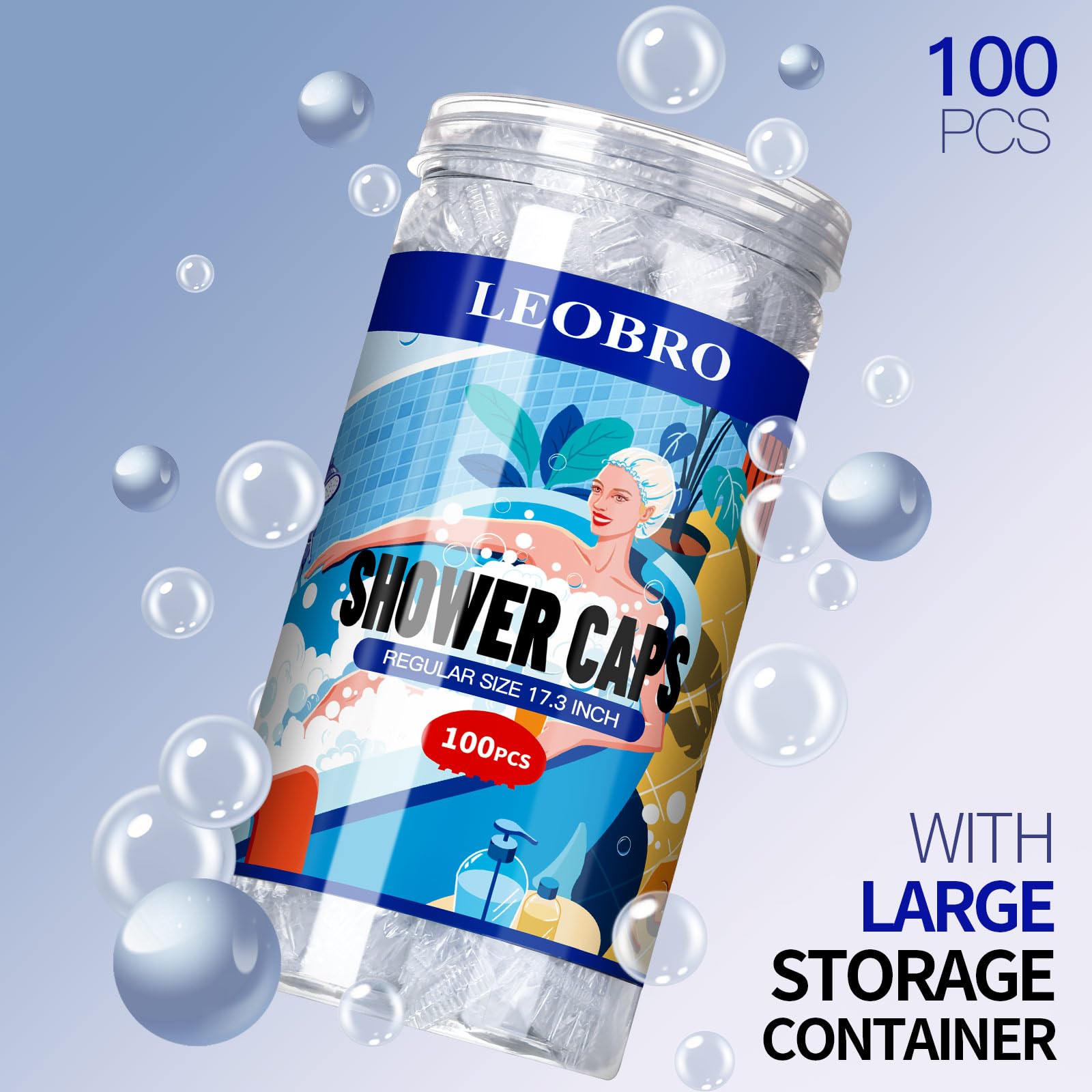 Leobro Disposable Shower Caps, 100 Pack Shower Caps, Shower Cap For Women Waterproof, Disposable Clear Plastic Shower Cap For Wo