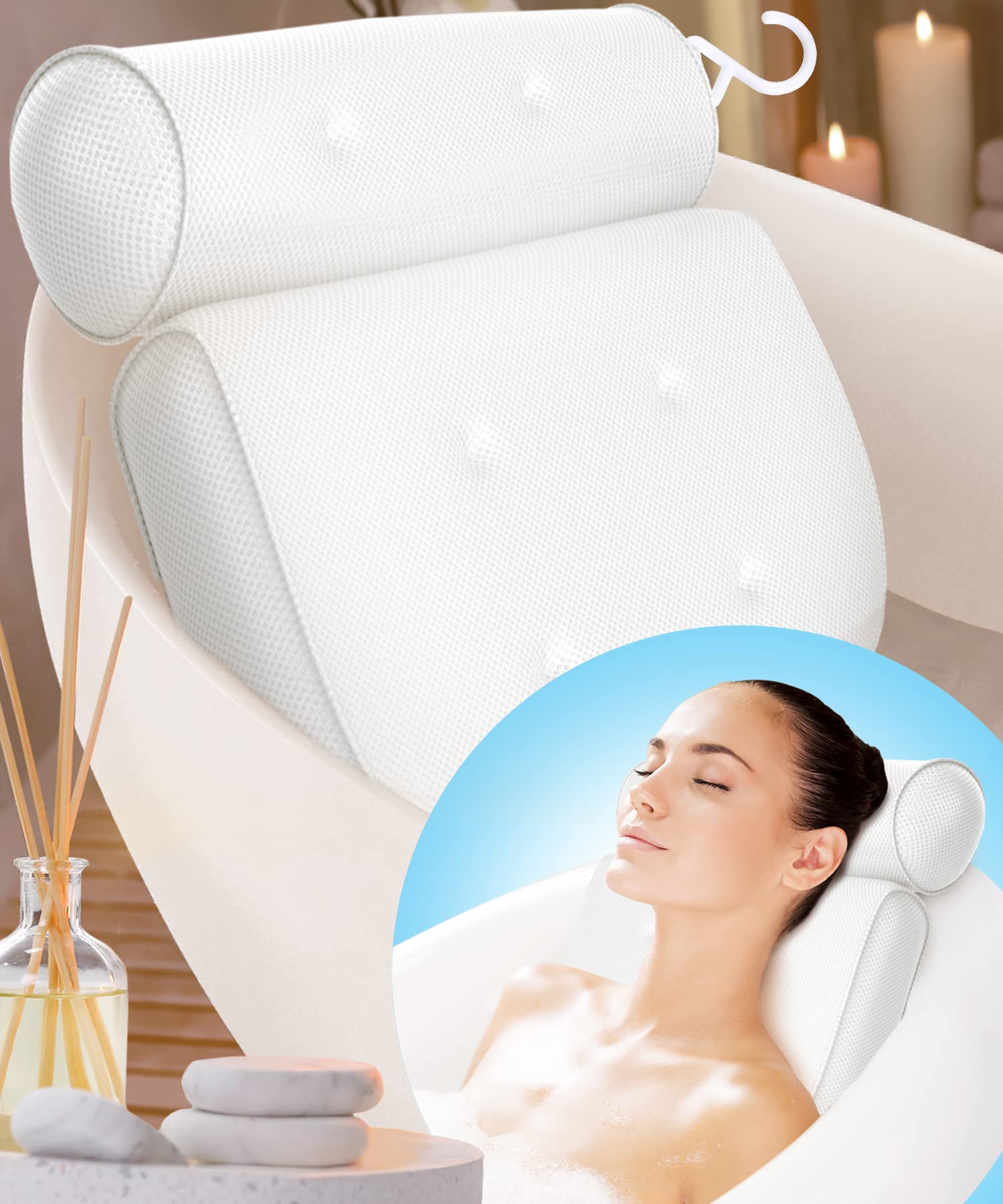 Bath Pillow (Extra Comfort), Bath Pillows For Tub Neck And Back Support, Bathtub Pillows For Head And Neck, Bathtub Pillow, Bath
