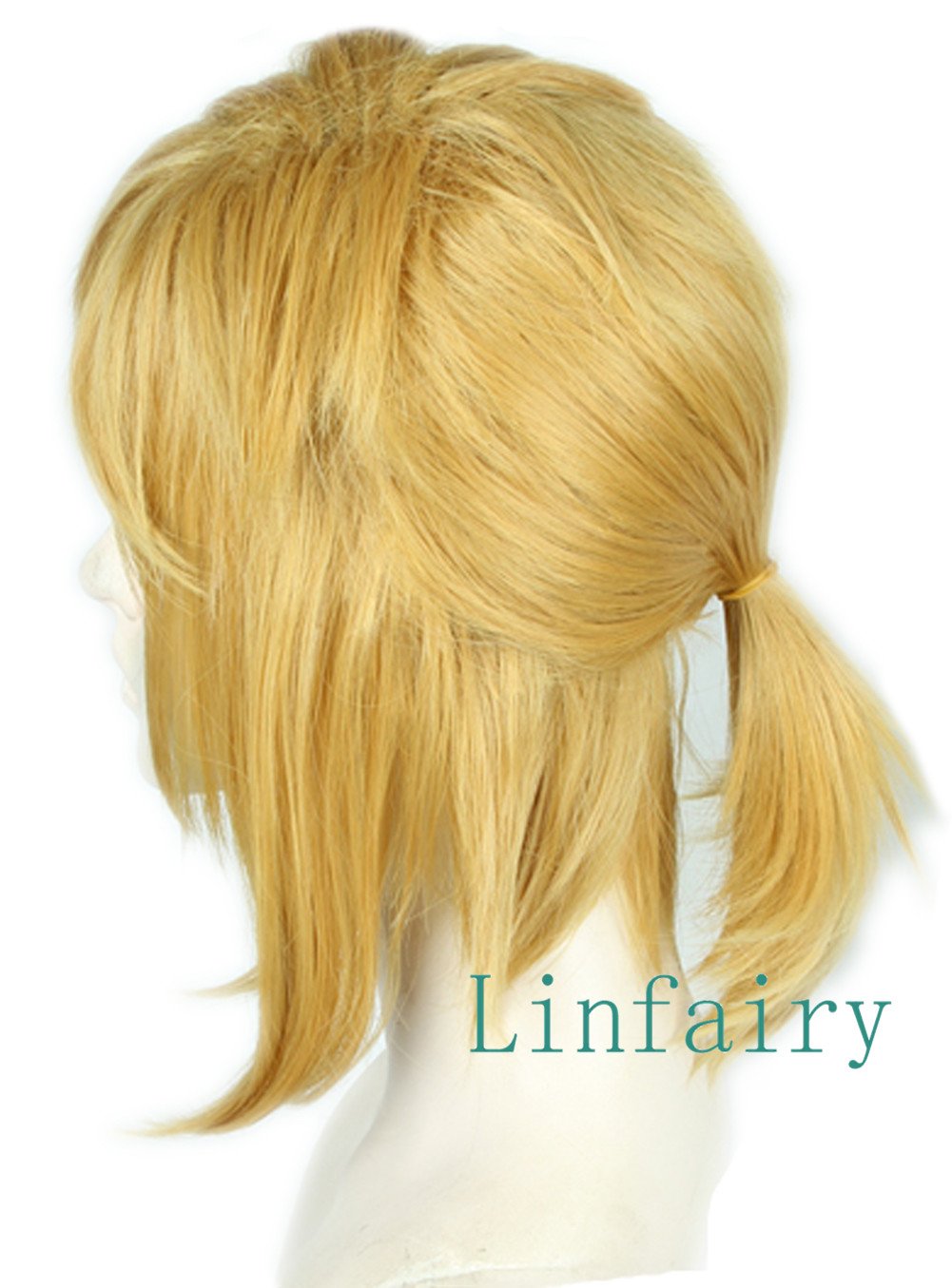 Linfairy Short Blonde Wig Halloween Cosplay Wig For Men Braid with 2 Elf Ear