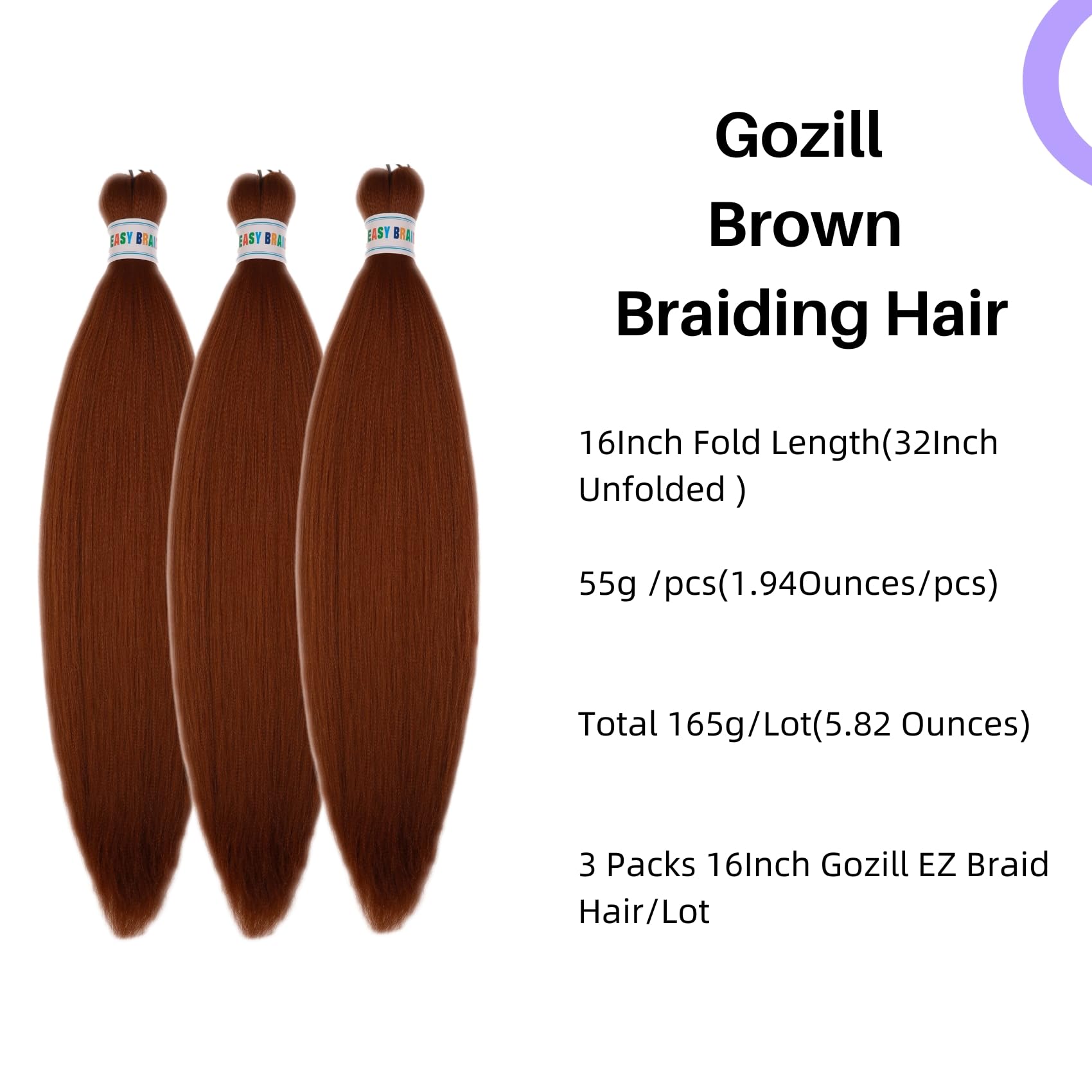 Brown Braiding Hair Pre Stretched 16Inch 30# Synthetic Kids Braid in Hair Extension for Braiding