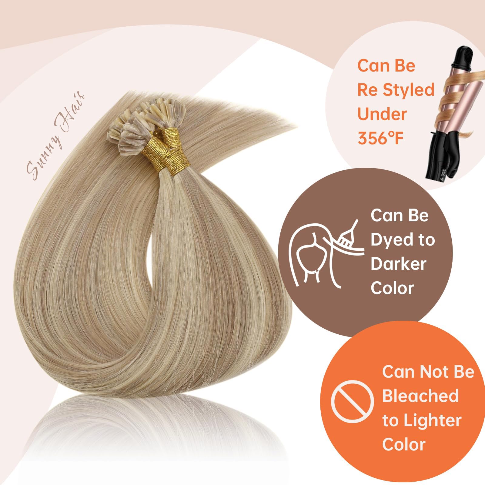 Sunny Utip Hair Extensions Human Hair Ash Blonde U Tip Hair Extensions Human Hair Golden Blonde Highlight Light Blonde Hair Exte