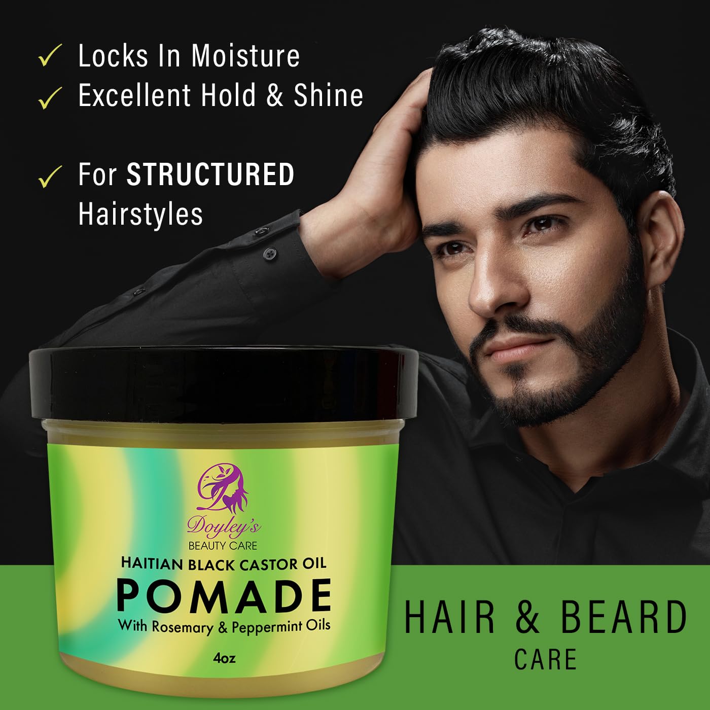 Doyley's Haitian Black Castor Oil Pomade 4oz with Rosemary and Peppermint Oils | For Hair Growth, Split Ends, Dry Scalp, Frizz C