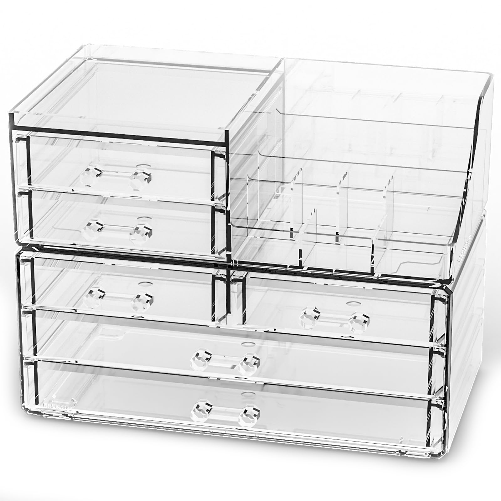 SuoXing 2 Pack Acrylic Counter Makeup Organizer for Vanity,Stackable 6 Drawers Make Up Organizers for Jewelry,Hair Accessory,Bea