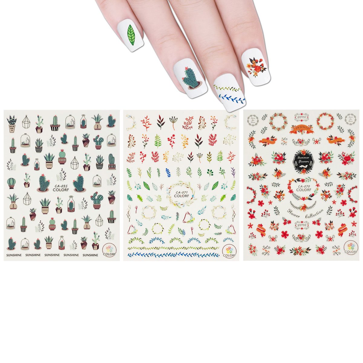 ALLYDREW 3 Sheets Succulent Plants & Wreaths Nail Art Succulent Plants & Wreaths Nail Stickers