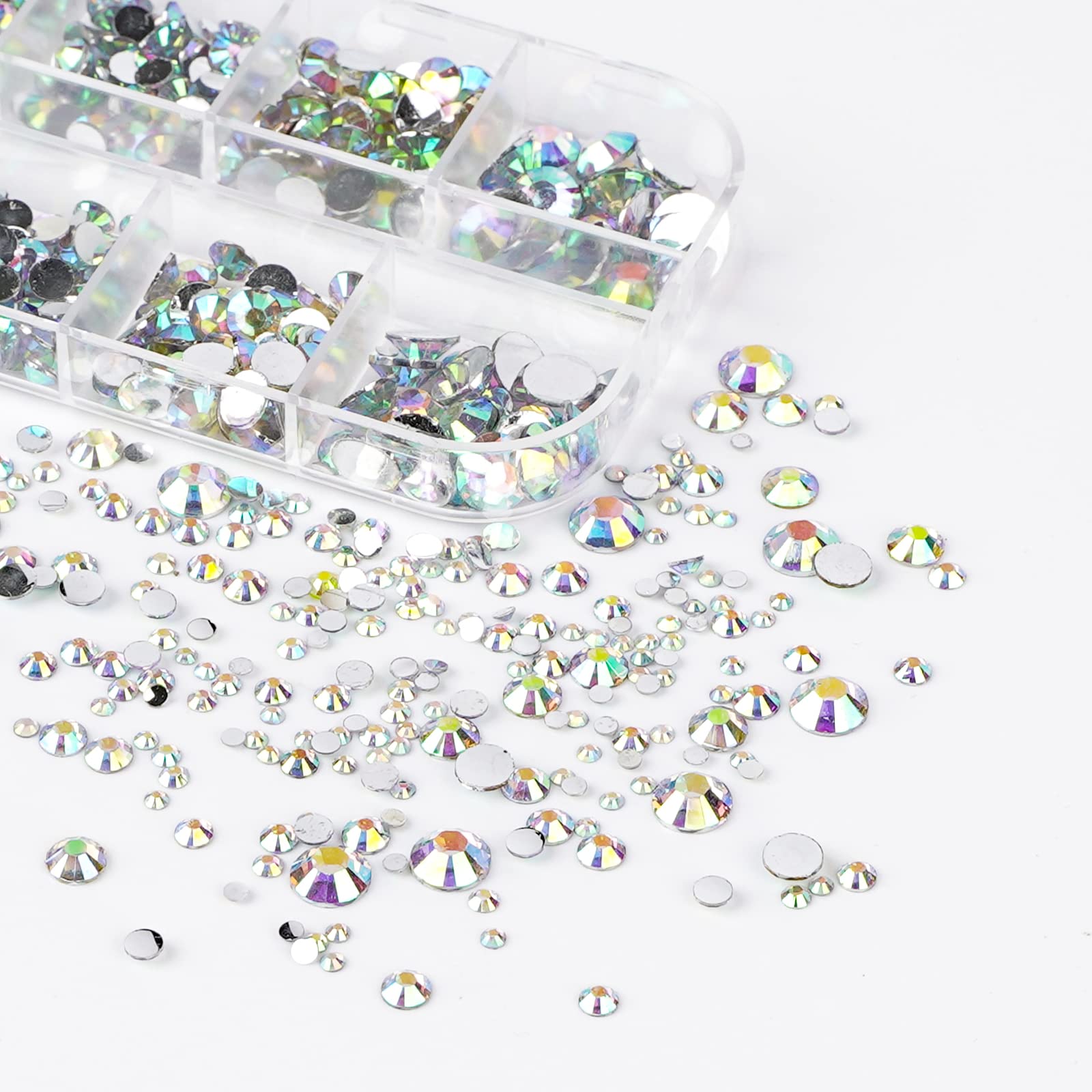Canvalite 1500Pcs Rhinestones Flat Back Gems, Nail Rhinestones Nail Art Gems With Pick Up Tweezers And Rhinestone Picker Dotting