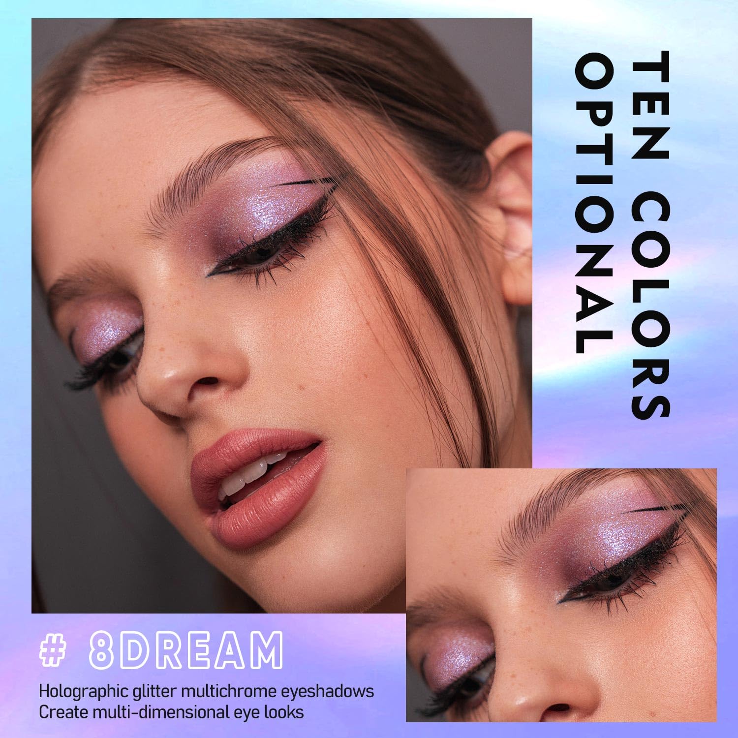 Maki Yika Glitter Eyeshadow Silver Multichrome Eyeshadows Long Lasting, Metallic Chameleon Eye Shadow Smudgeproof Holographic Ey
