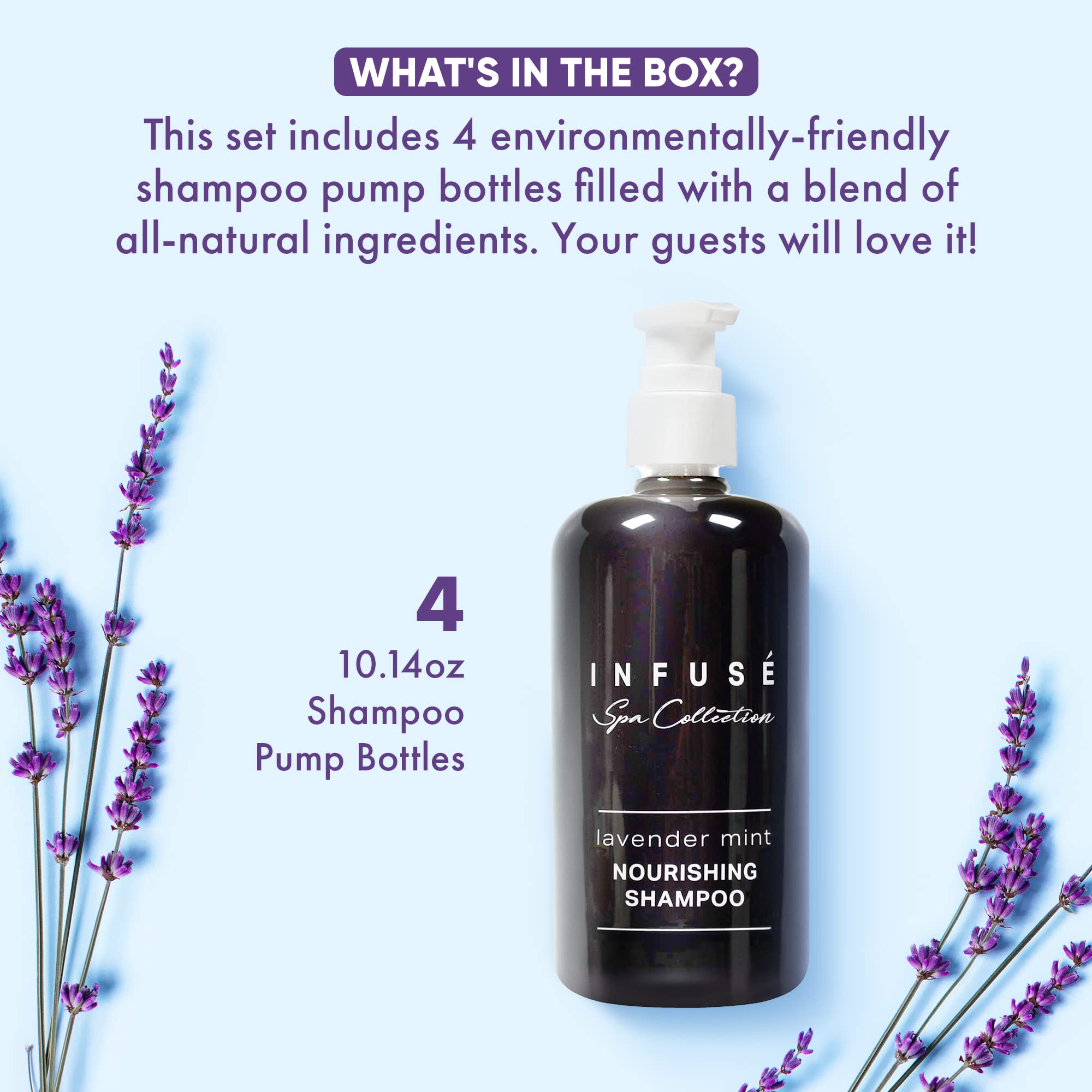 1-Shoppe All-In-Kit | Infuse Lavender Mint Shampoo | Spa Collection | Hotel Amenities In Pump Bottle | 10.14 Oz. / 300 Ml (4 Bot