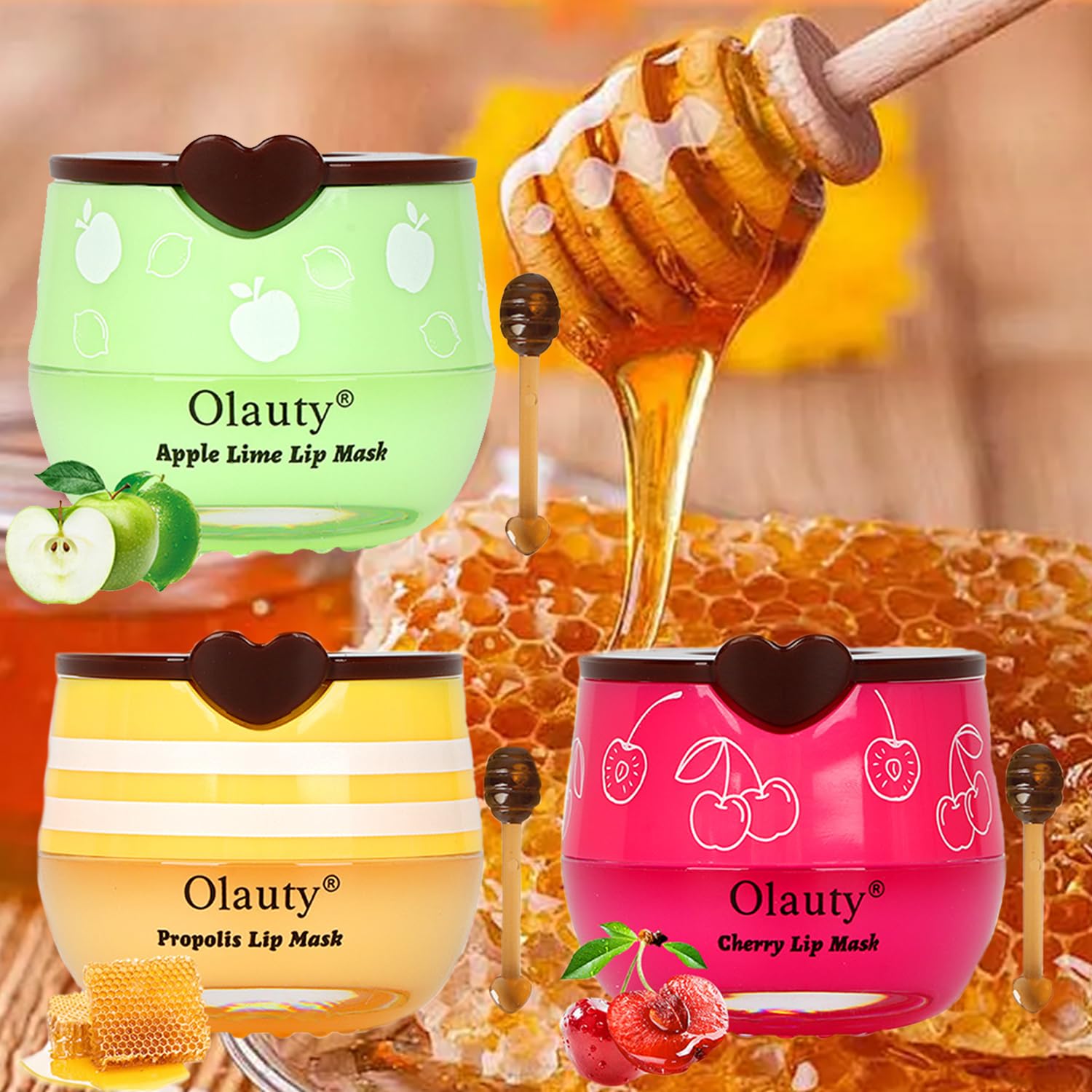6 Pcs Bee Lip Balm Honey Pot, Honey & Strawberry & Watermelon & Apple Lime & Cherry & Mint Lip Sleeping Mask Overnight, Bee Lip